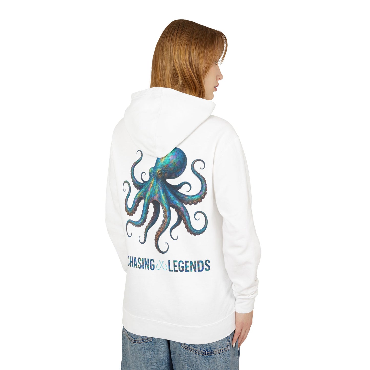 Chasing Legends Octopus Hoodie — Hooked Horizon Co Unisex Lightweight Hoodie with Deep Drift Design | Perfect for Fishermen, Beach Lovers, Casual Outings, Gift for Him/Her, Nautical Style,  Ocean Lover Gifts