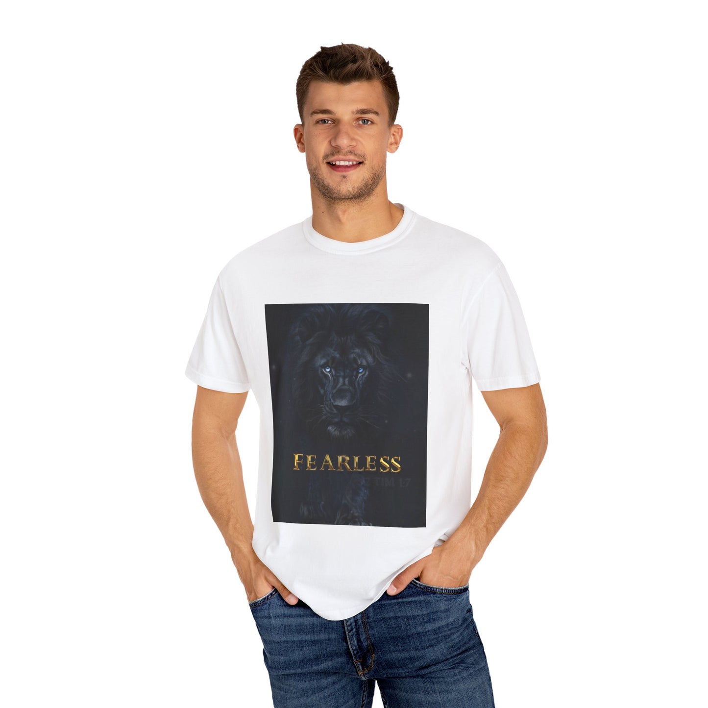 Fearless Lion Spiritual Unisex Garment-Dyed T-shirt, Bold Graphic Tee, Inspirational Apparel, Gifts for Animal Lovers, Motivational Fashion