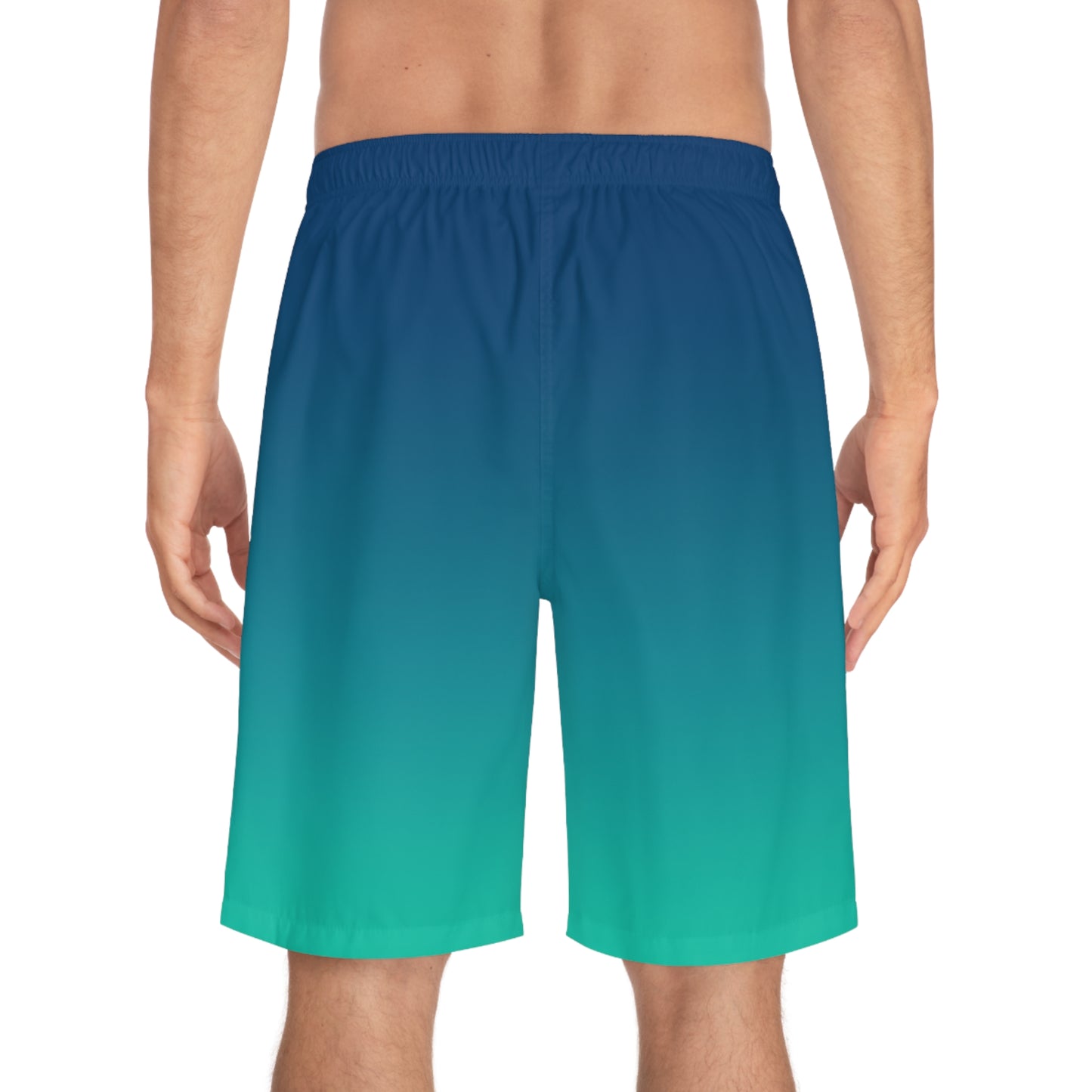 Arrow Ridge Blue To Green Ombre Men's Ocean-Inspired Board Shorts, Swimwear for Beach Days, Summer Vacations, Pool Parties, Surfing Attire, Water Sports