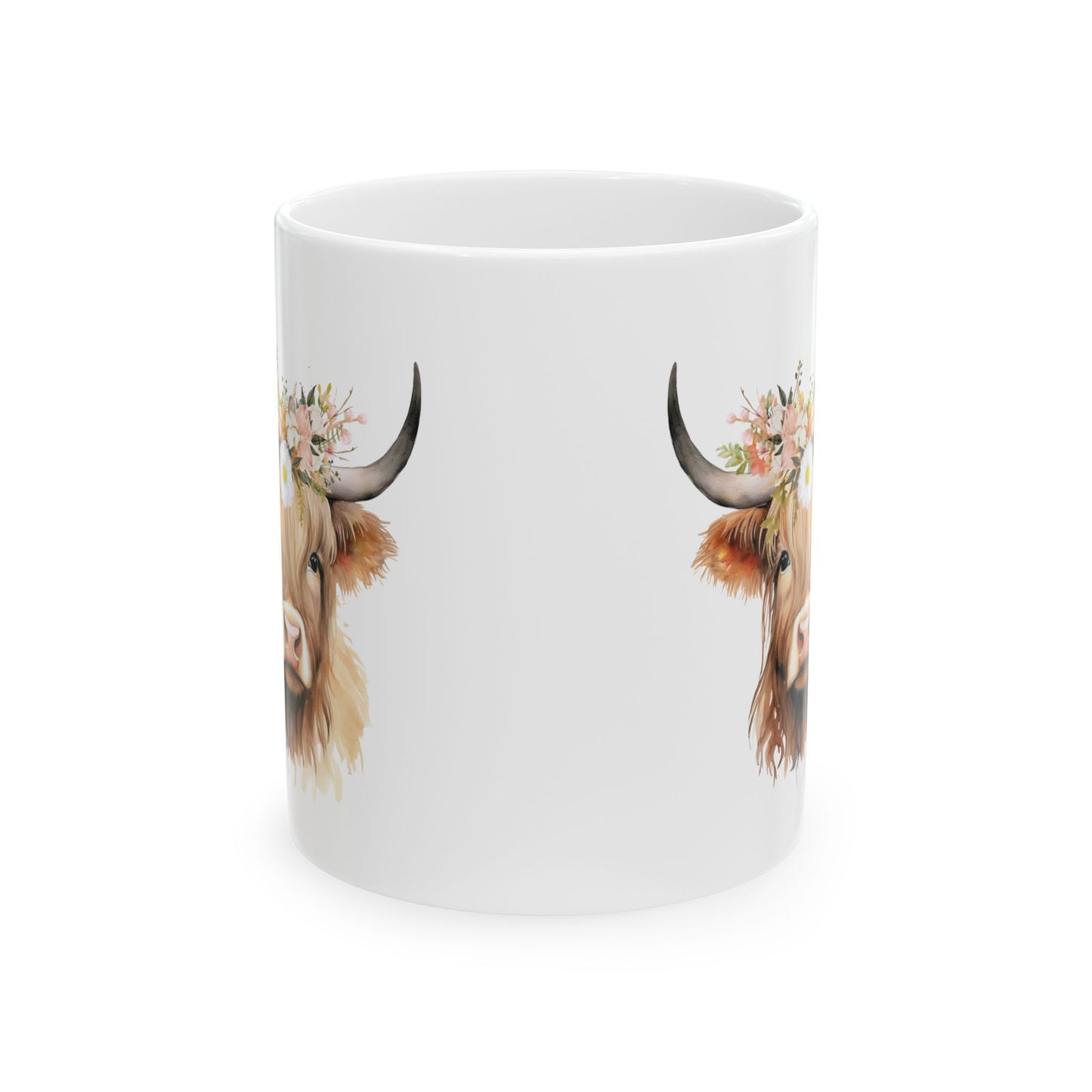 Floral Highland Cow Mug | Cute Cow Coffee Cup | Farmhouse Decor | Gift for Animal Lovers | Unique Mug for Birthdays, Kitchen, Office