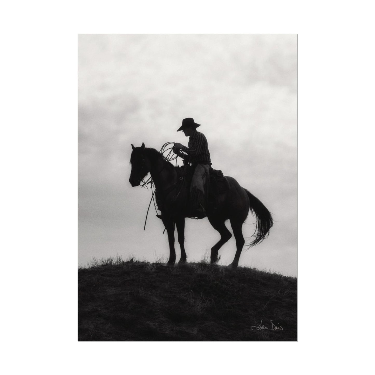Rider On The Ridge – Western Textured Watercolor Matte Posters