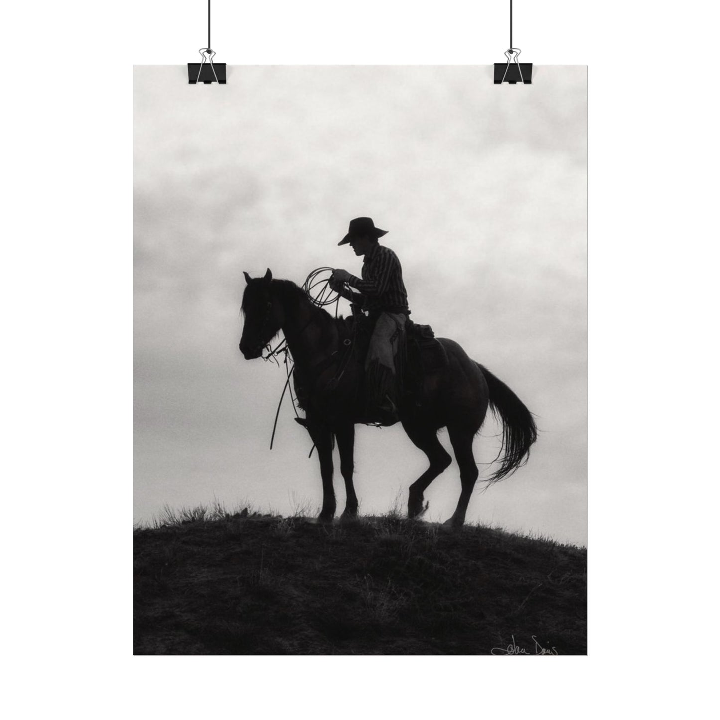 Rider On The Ridge – Western Textured Watercolor Matte Posters