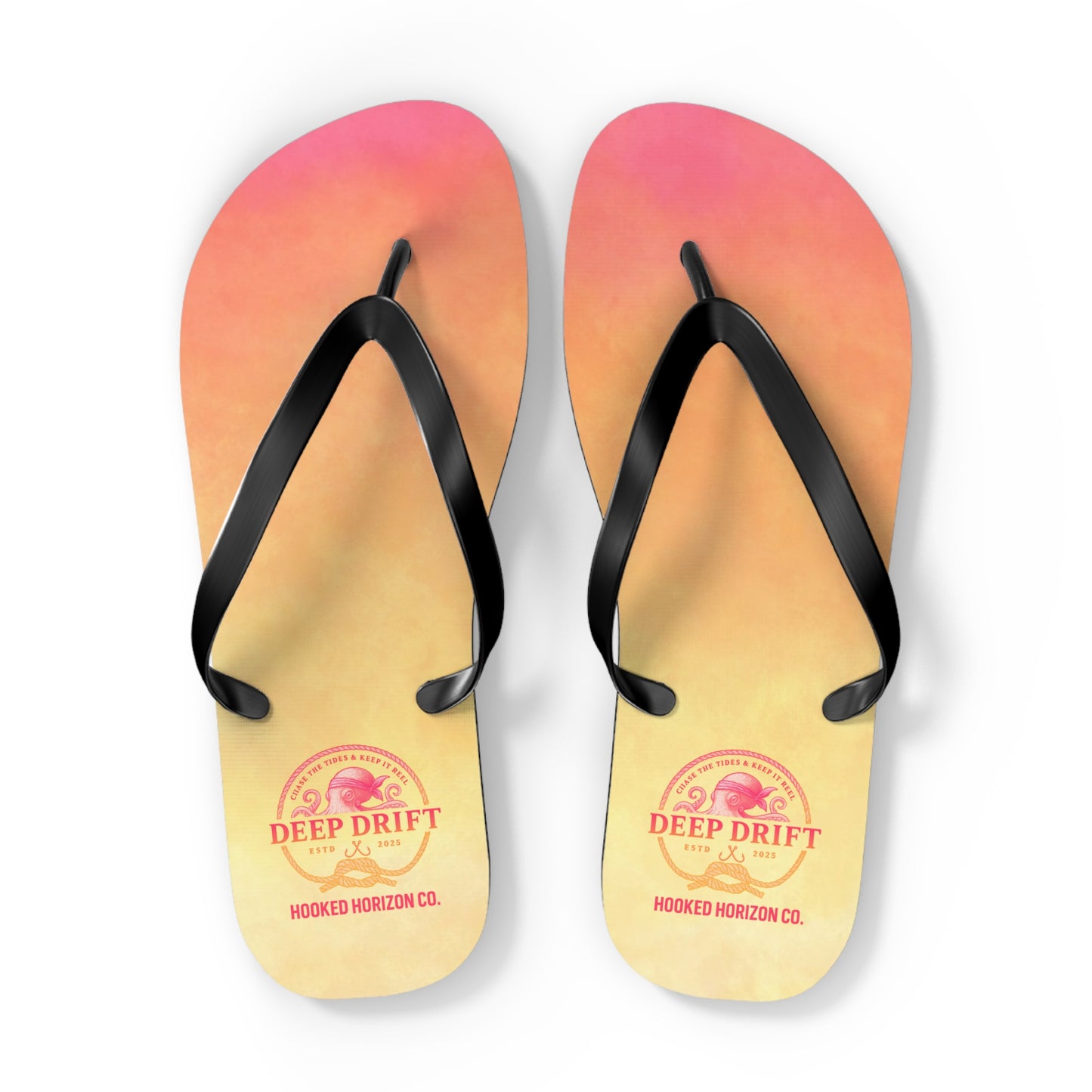 Pink Ombre Ocean-Inspired Flip Flops, Summer Sandals, Beach Footwear, Deep Drift, Vacation Essentials, Nautical Gift