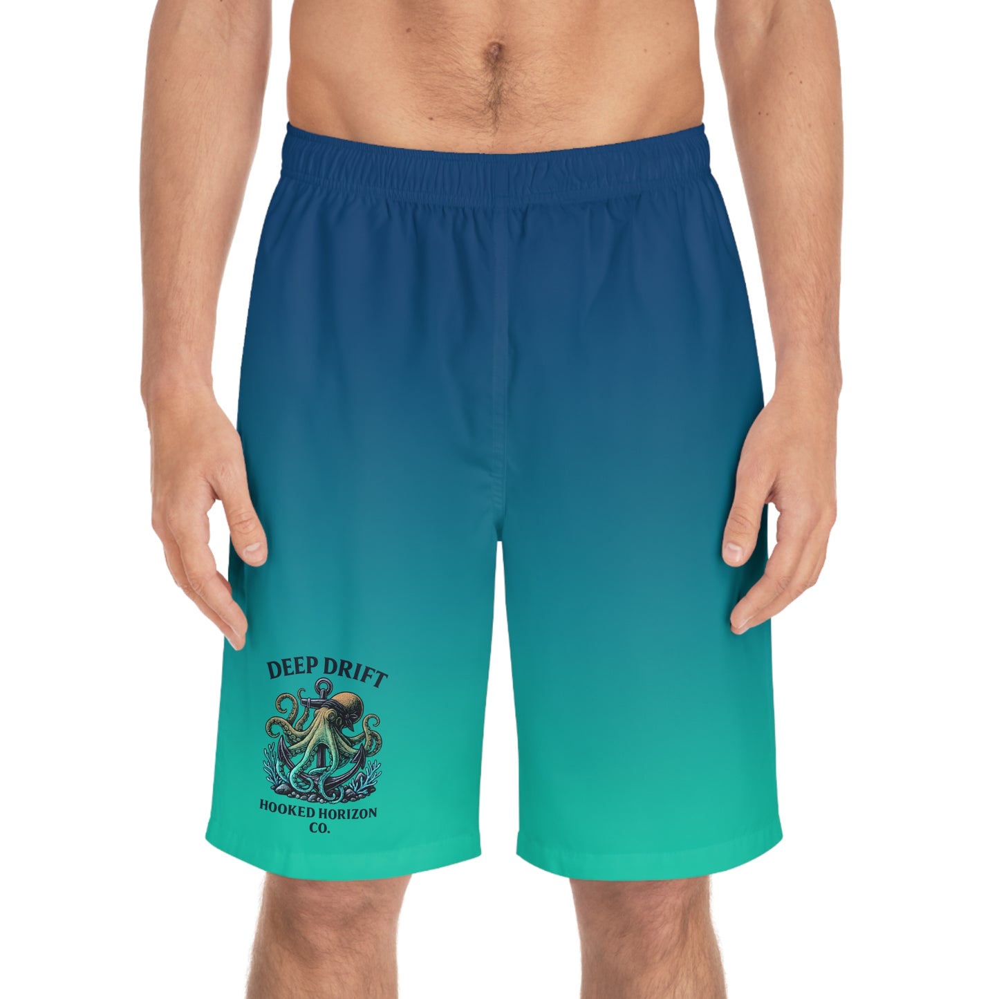 Blue To Green Ombre Men's Ocean-Inspired Board Shorts, Swimwear for Beach Days, Summer Vacations, Pool Parties, Surfing Attire, Water Sports