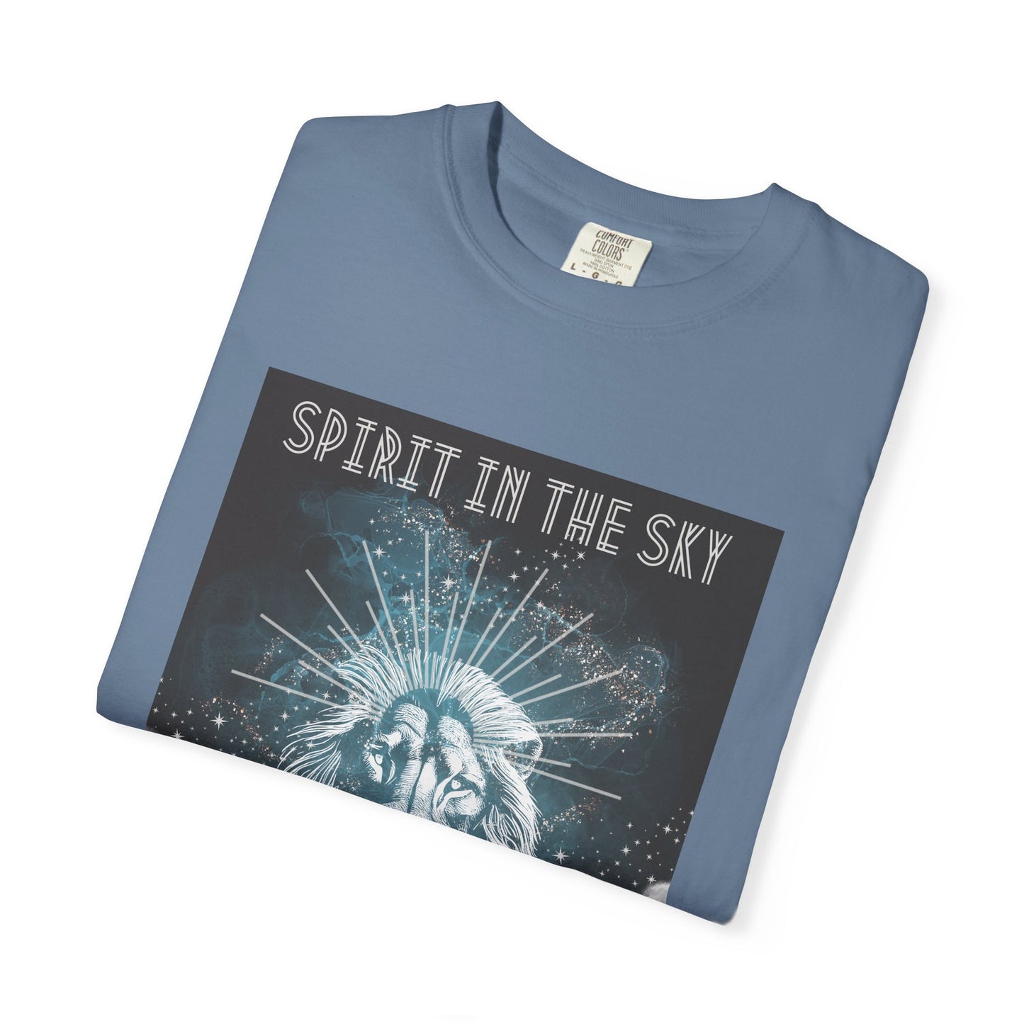 Spirit in the Sky Lion T-Shirt, Unisex Garment-Dyed Tee, Boho Shirt, Festival Apparel, Unique Graphic Tee, Music Lover Gift