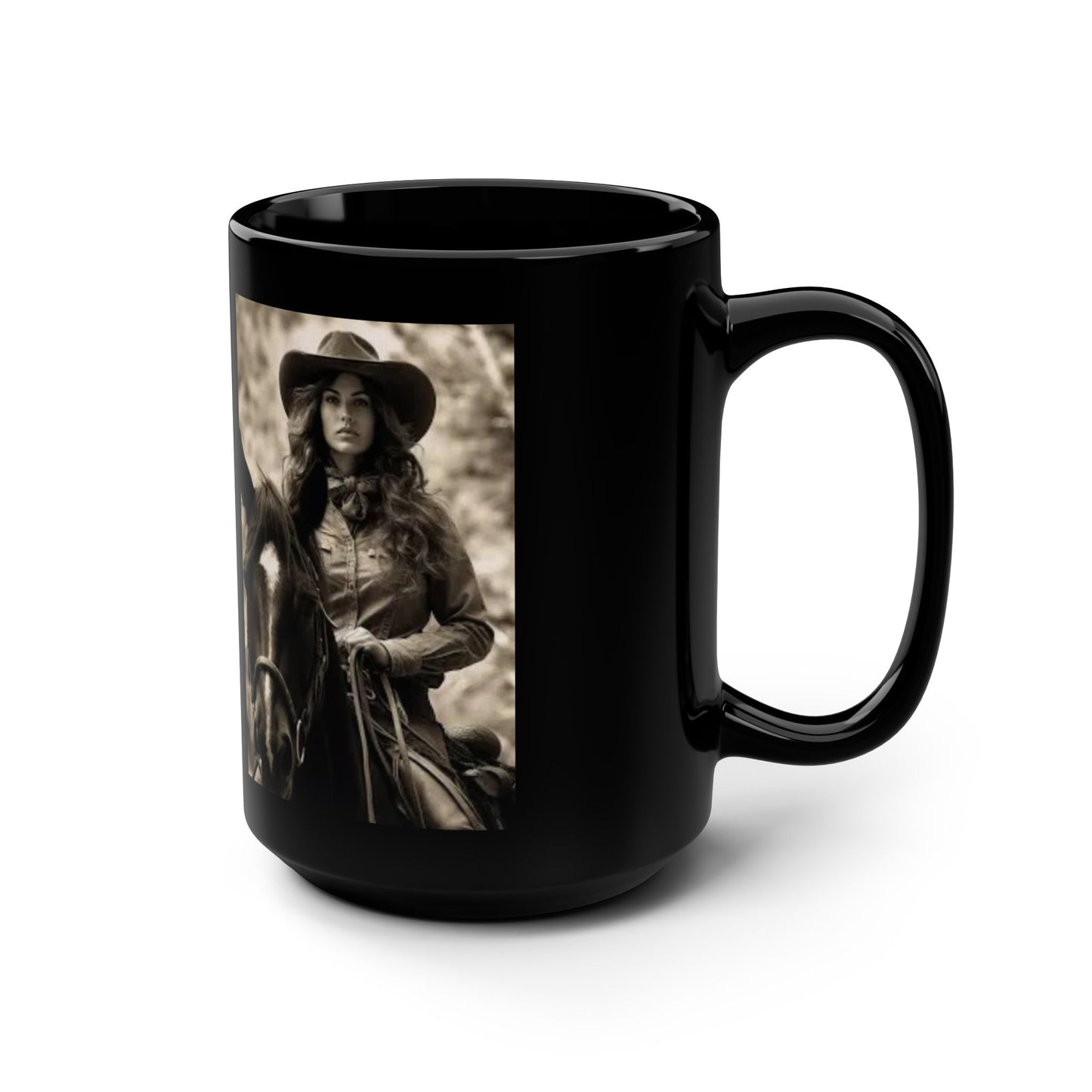 Cowgirl Spirit Black Mug, 15oz - Perfect Gift for Equestrians, Horse Lovers & Western-Themed Decor, Ideal for Birthdays, Cowgirl Events