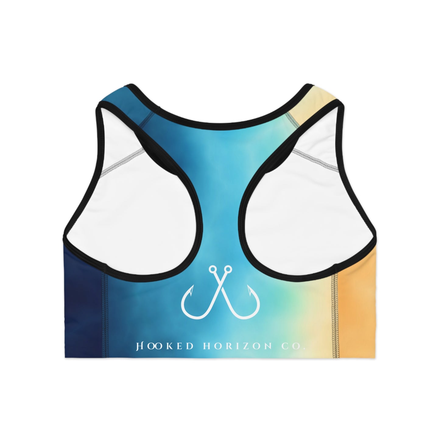 Bright Ombre Deep Drift Hooked Horizon Co. Stylish Sports Bra for Active Women, Workout Top, Gym Essential, Fitness Apparel, Athleisure Wear, Yoga Gear