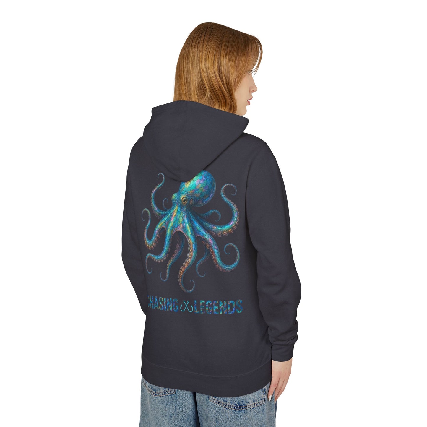 Chasing Legends Octopus Hoodie — Hooked Horizon Co Unisex Lightweight Hoodie with Deep Drift Design | Perfect for Fishermen, Beach Lovers, Casual Outings, Gift for Him/Her, Nautical Style,  Ocean Lover Gifts