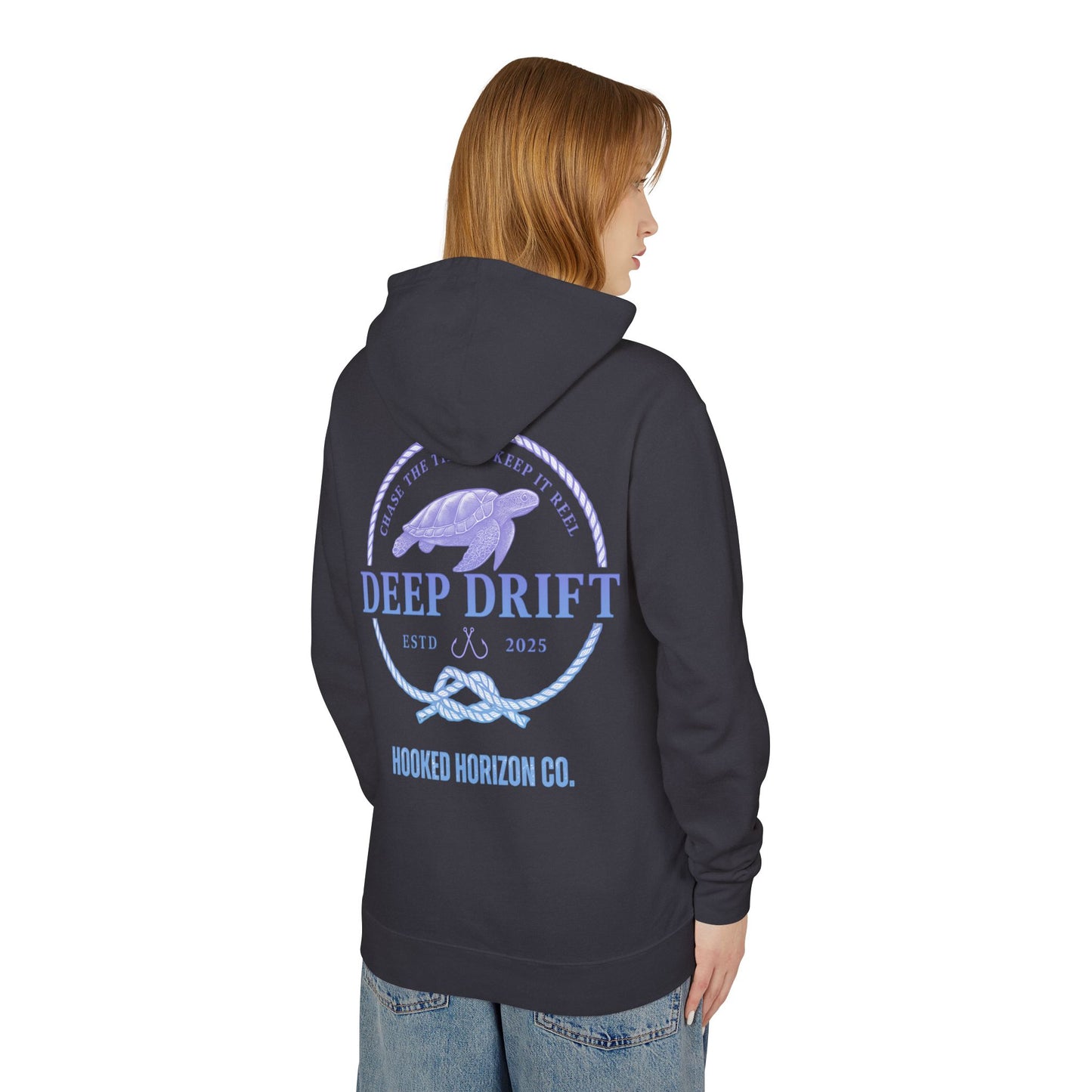 Purple To Blue Hooked Horizon Co Unisex Lightweight Hoodie with Deep Drift Design | Perfect for Fishermen, Beach Lovers, Casual Outings, Gift for Him/Her, Nautical Style,  Ocean Lover Gifts