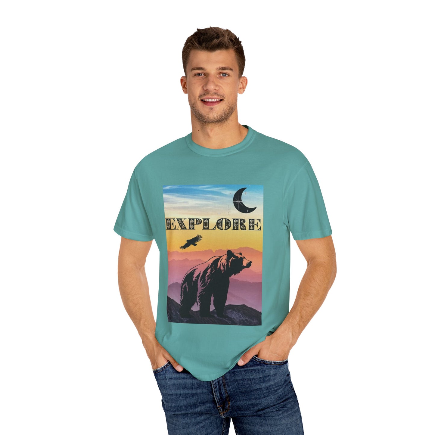 Explore Wildlife Adventure Tee Unisex Garment-Dyed T-shirt, Boho Nature Tee, Camping Shirt, Adventure Apparel, Gift for Wilderness Lovers