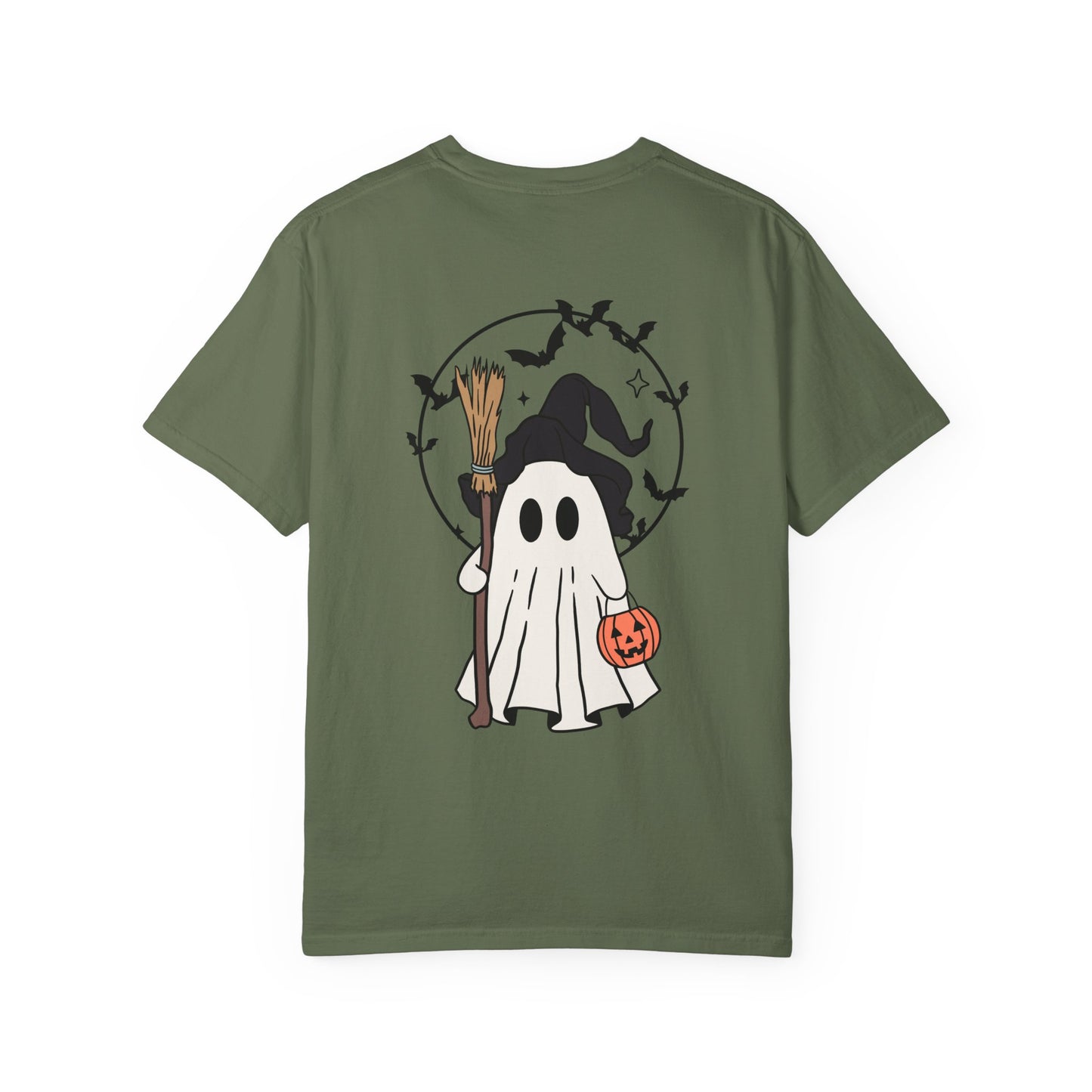Ghost Broom & Bat Tee Unisex Garment-Dyed T-shirt, Black & White, Vintage Western, Western lover gifts