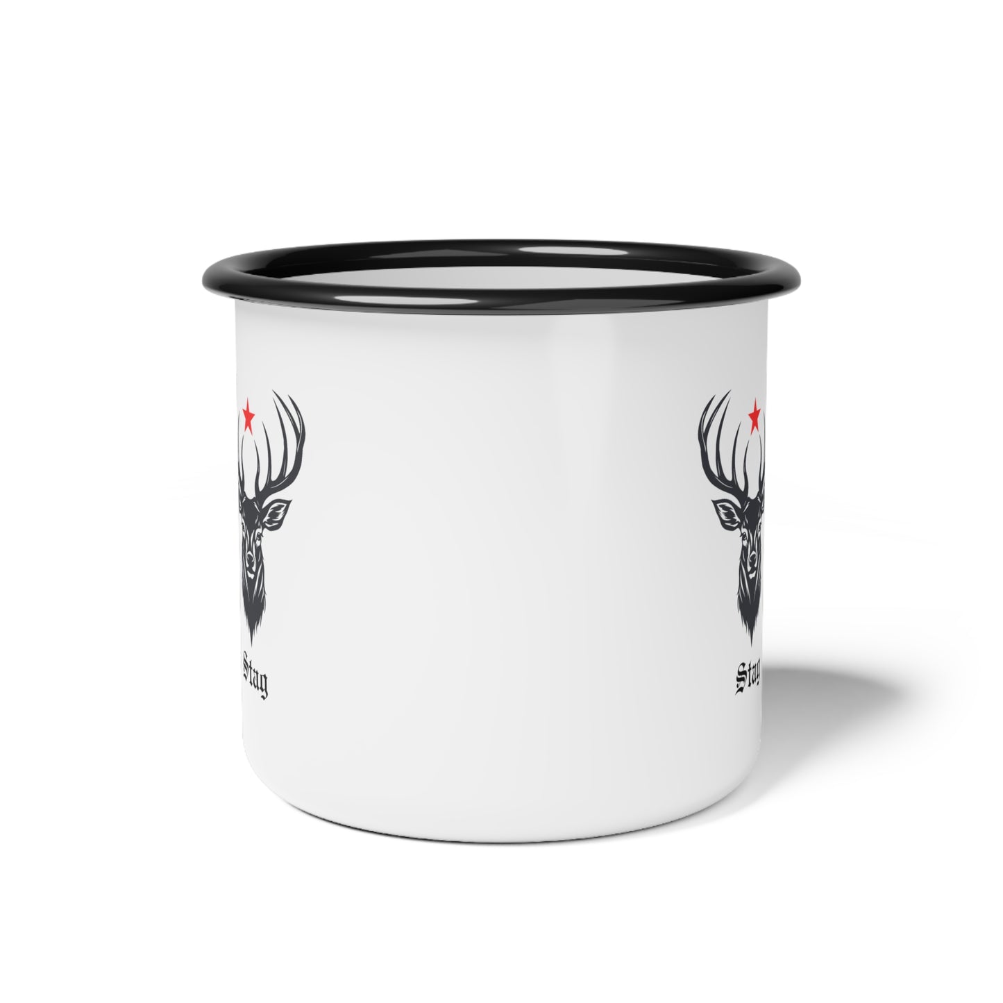 Vintage Enamel Camp Cup with Stag Illustration - Perfect for Hiking, Camping, Wild Game Lovers, Outdoor Activities