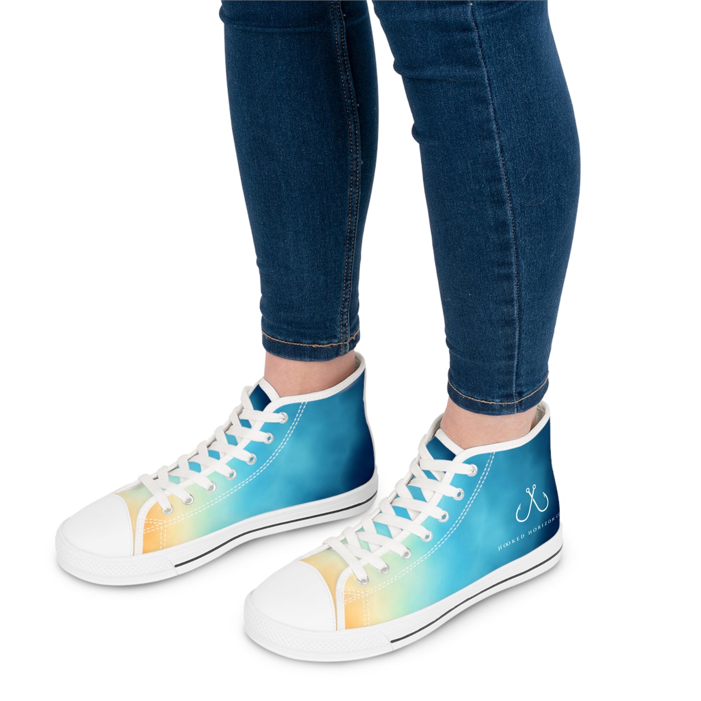 Blue Ombre Vibrant Gradient High Top Sneakers for Women, Trendy Footwear, Casual Style, Colorful Sneakers, Perfect for Spring, Summer Fashion