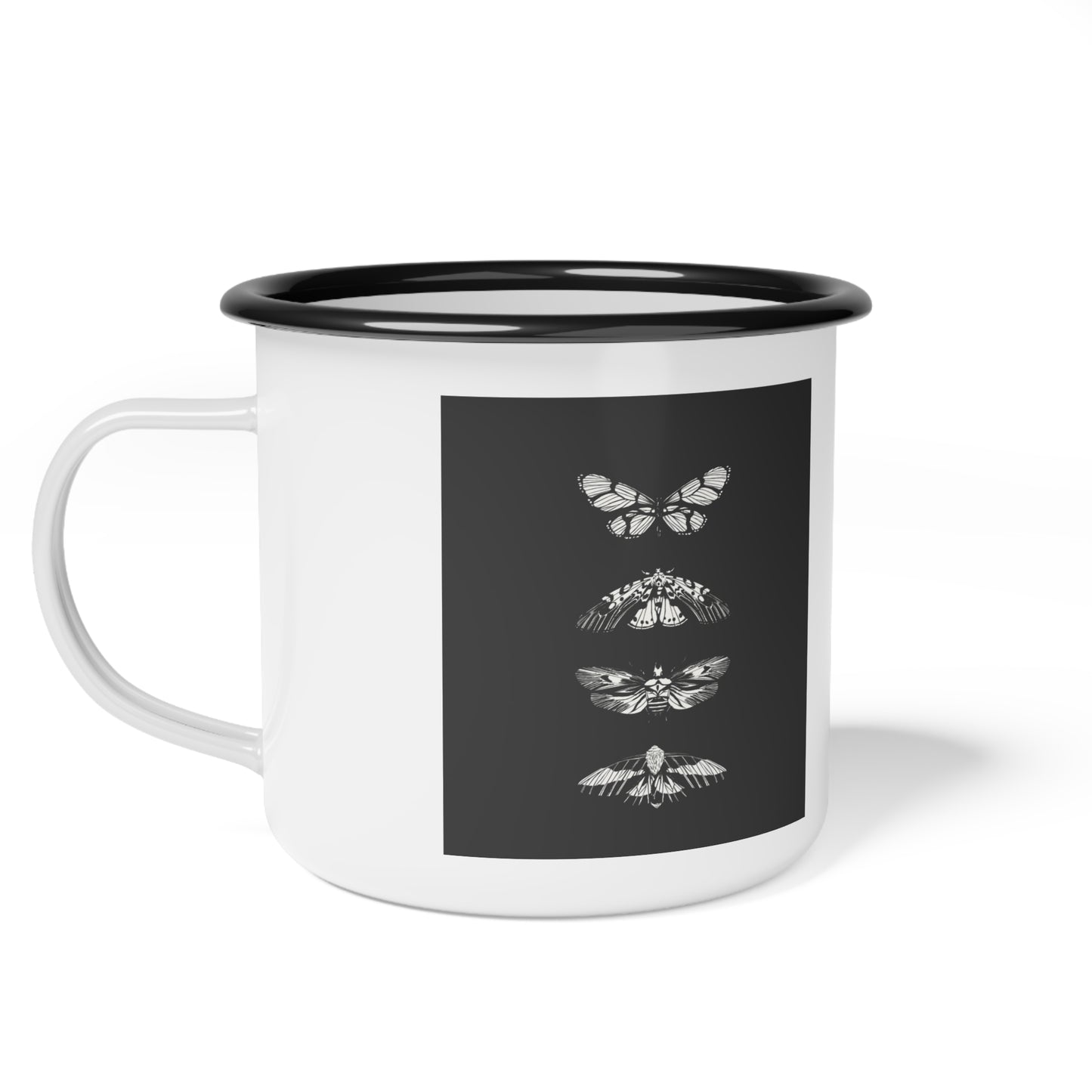 Moth Design Enamel Camp Cup, Perfect for Camping, Outdoor Adventures, Nature Lovers, Unique Gift Idea, Rustic Decor