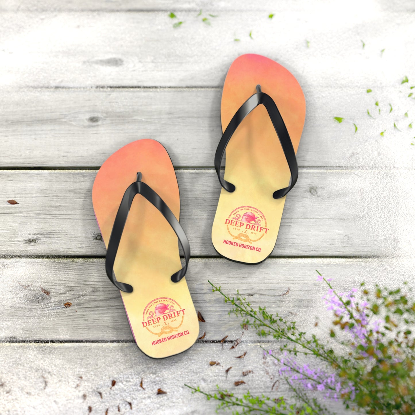 Pink Ombre Ocean-Inspired Flip Flops, Summer Sandals, Beach Footwear, Deep Drift, Vacation Essentials, Nautical Gift