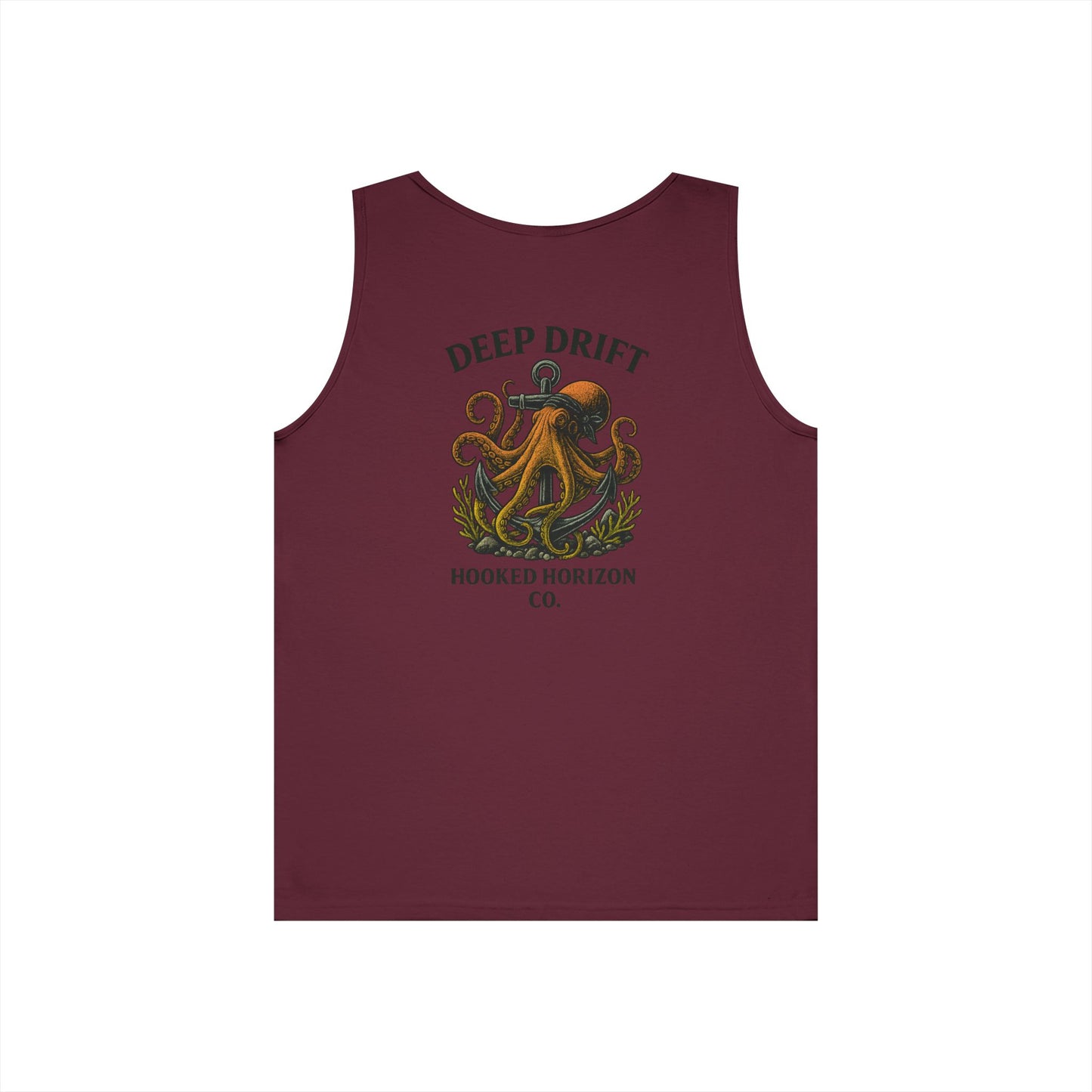 Dark Orange Deep Drift Octopus Graphic Tank Top, Summer Beach Wear, Unisex Tank, Gift for Ocean Lovers, Nautical Tees, Camping Apparel