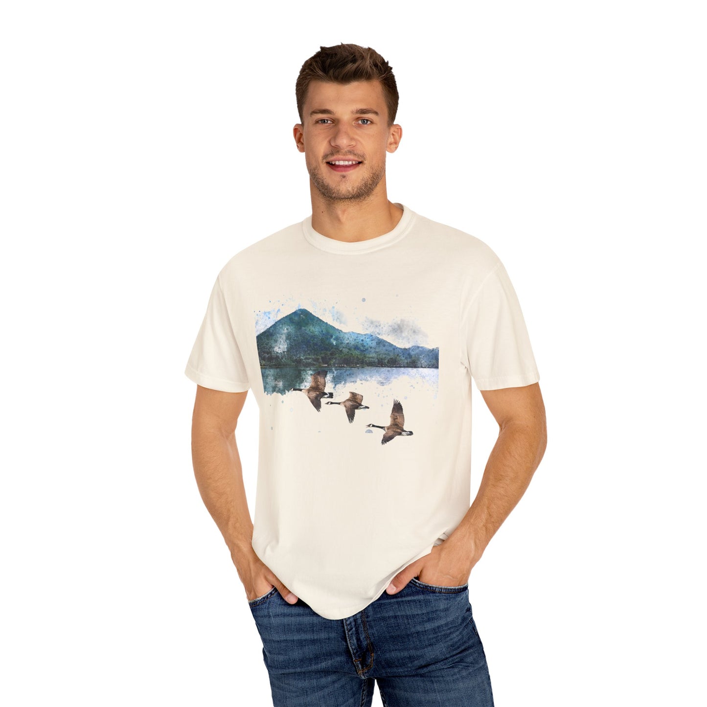 Geese Wildlife Adventure Tee Unisex Garment-Dyed T-shirt, Boho Nature Tee, Camping Shirt, Adventure Apparel, Gift for Wilderness Lovers
