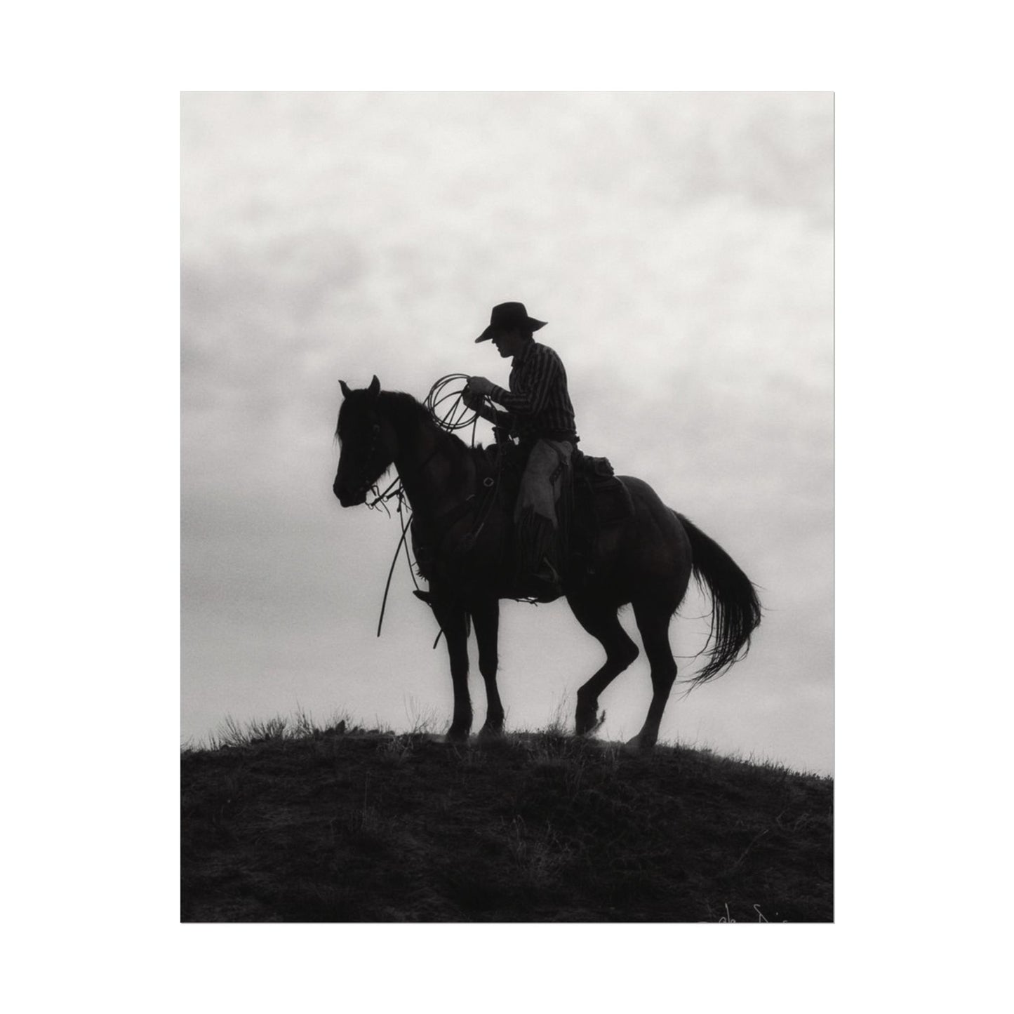 Rider On The Ridge – Western Textured Watercolor Matte Posters