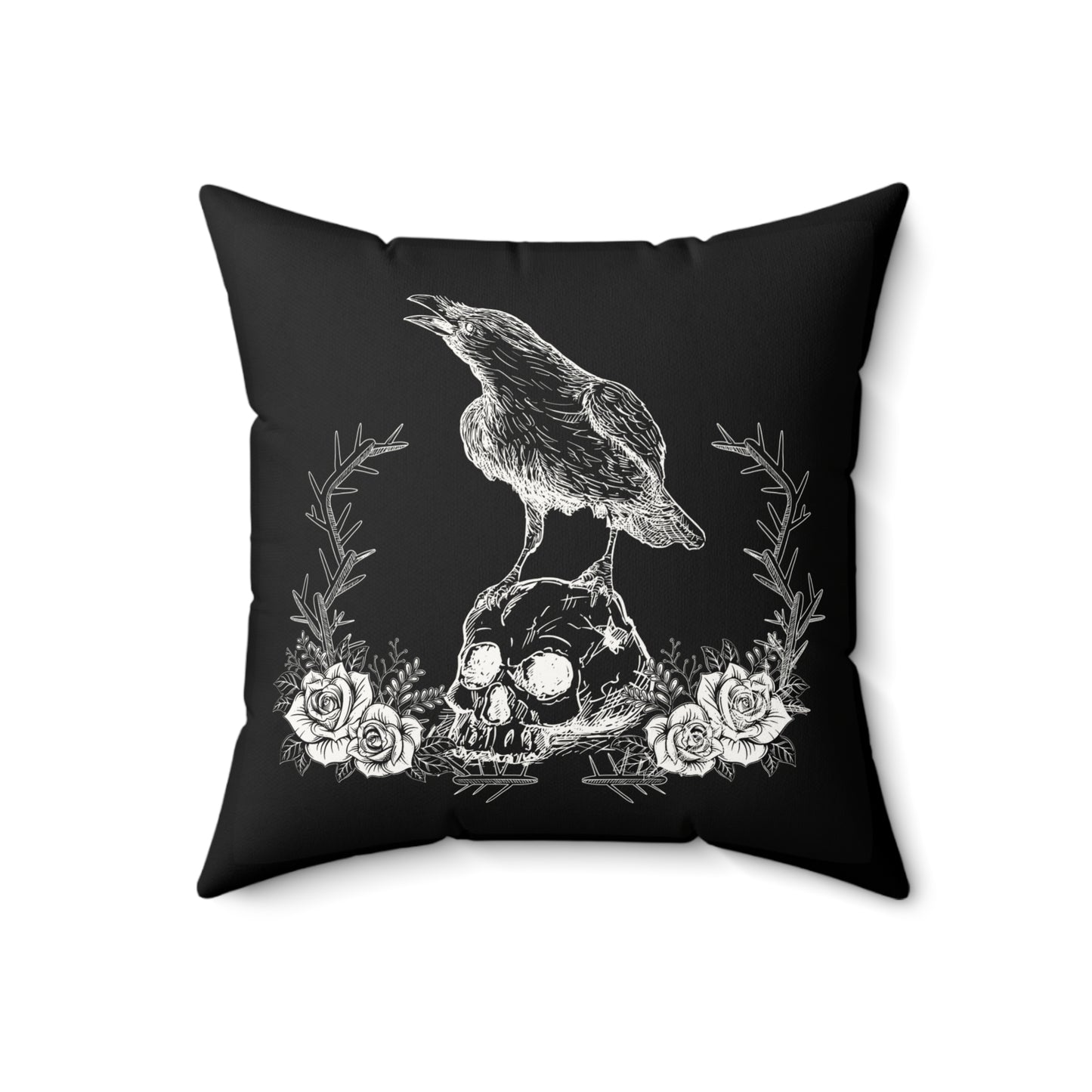 2 in 1 Raven & Spider Happy Halloween Throw Pillow, Cozy Faux Suede, Seasonal Decor, Halloween, Unique Gift Idea
