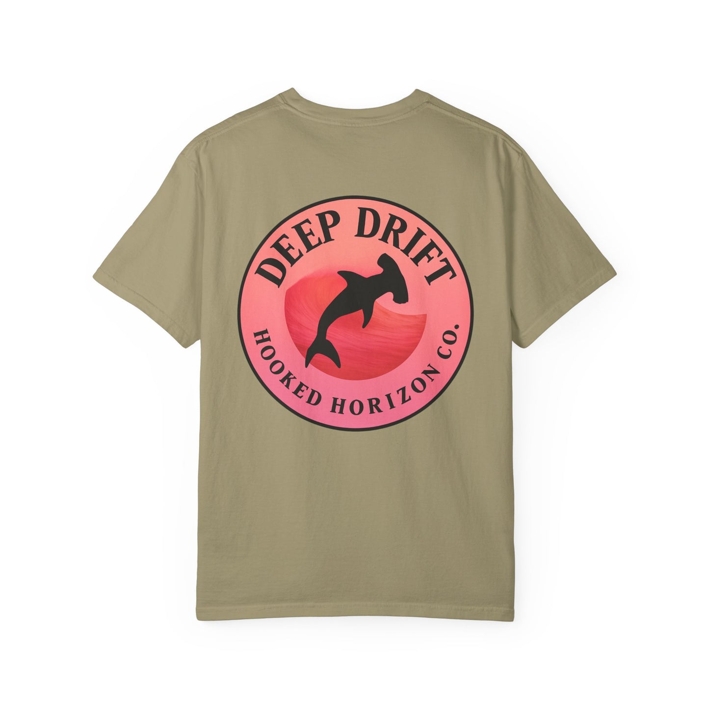 Deep Drift Fishing T-Shirt - Pink & Peach Fishing Tee for Angler Lovers, Pink Ombre, Hammer Head Shark Tee, Ocean-inspired