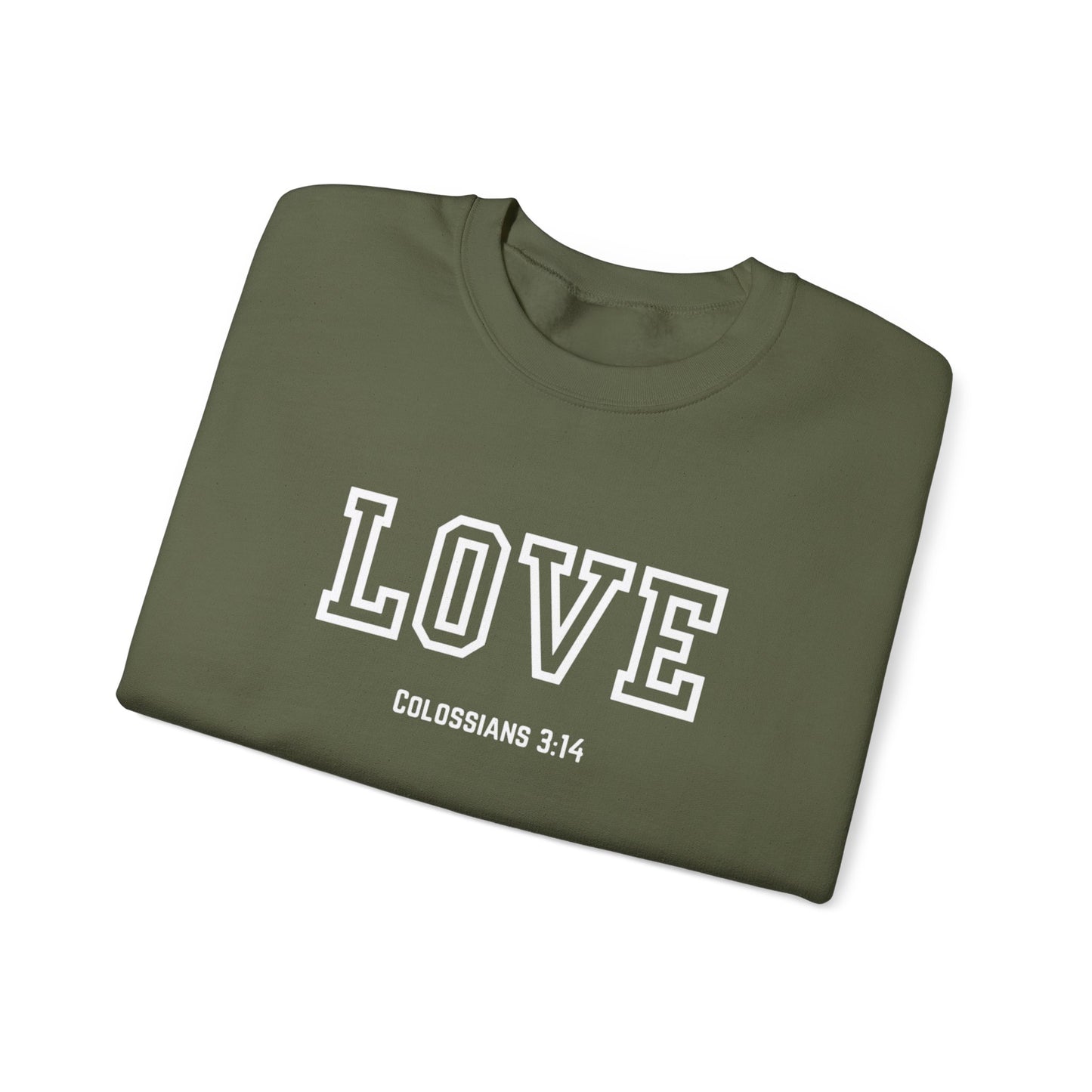 Love Crewneck Sweatshirt, Unisex Fashion, Comfortable Gift, Colossians 3:14 Design, Cozy Casual Wear, Perfect for Any Occasion