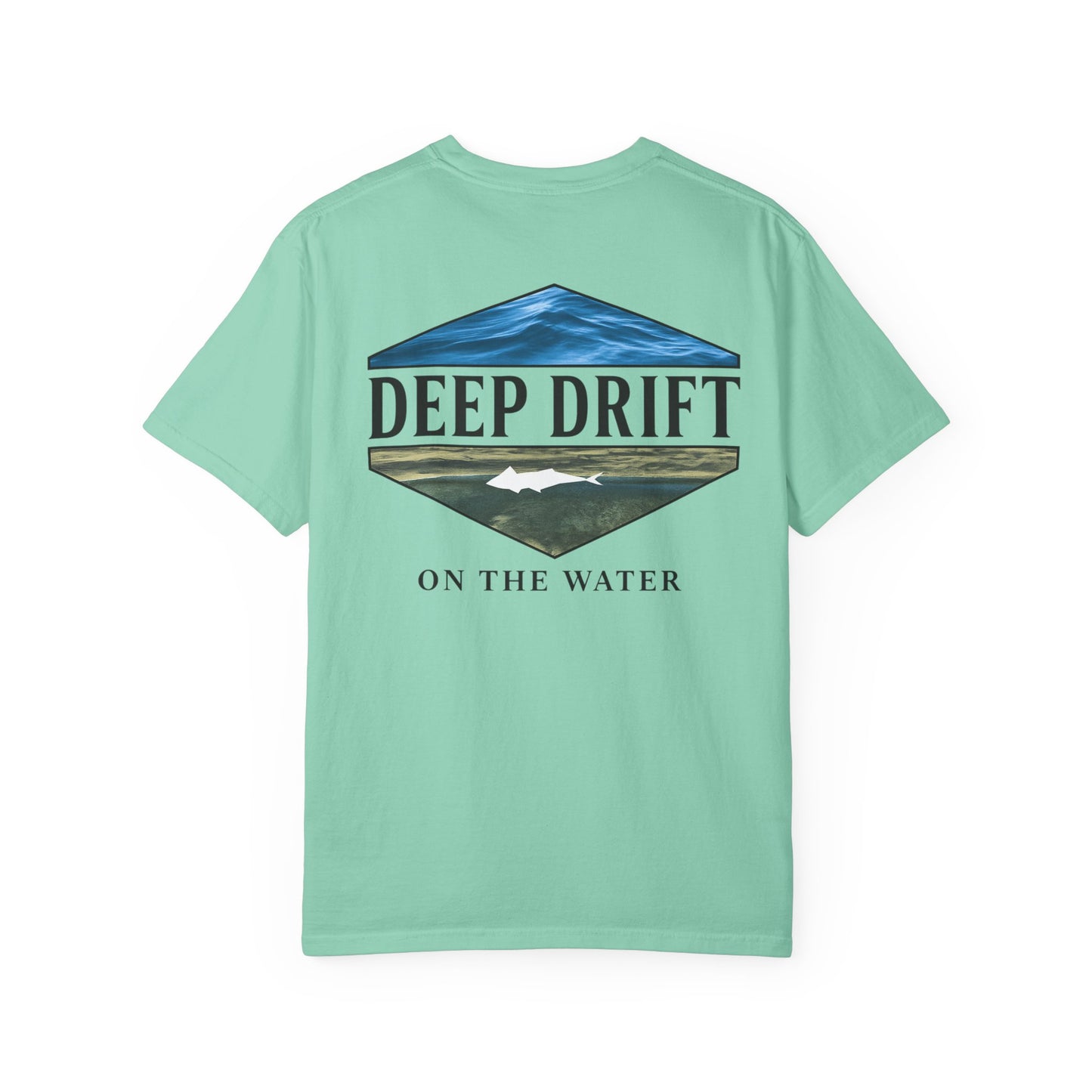 Deep Drift Fishing T-Shirt - Green & Blue Fishing Tee for Angler Lovers, Shark Lovers, Ocean Tee