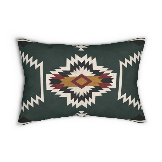 2 in 1 Green & Tan Western Pattern Lumbar Pillow, Farmhouse Decor, Cozy Home Accent, Unique Gift for Animal Lovers, Boho Cushion