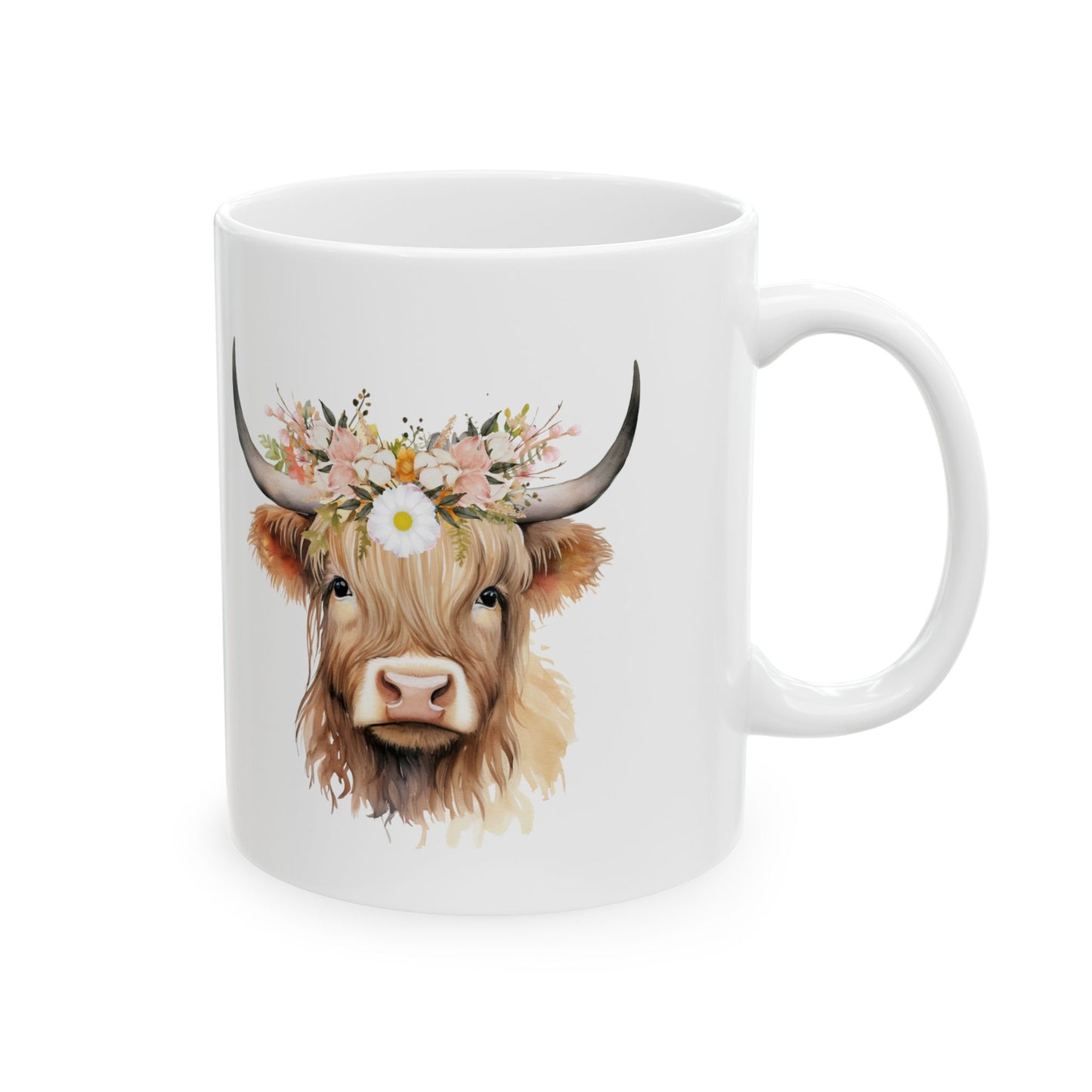 Floral Highland Cow Mug | Cute Cow Coffee Cup | Farmhouse Decor | Gift for Animal Lovers | Unique Mug for Birthdays, Kitchen, Office