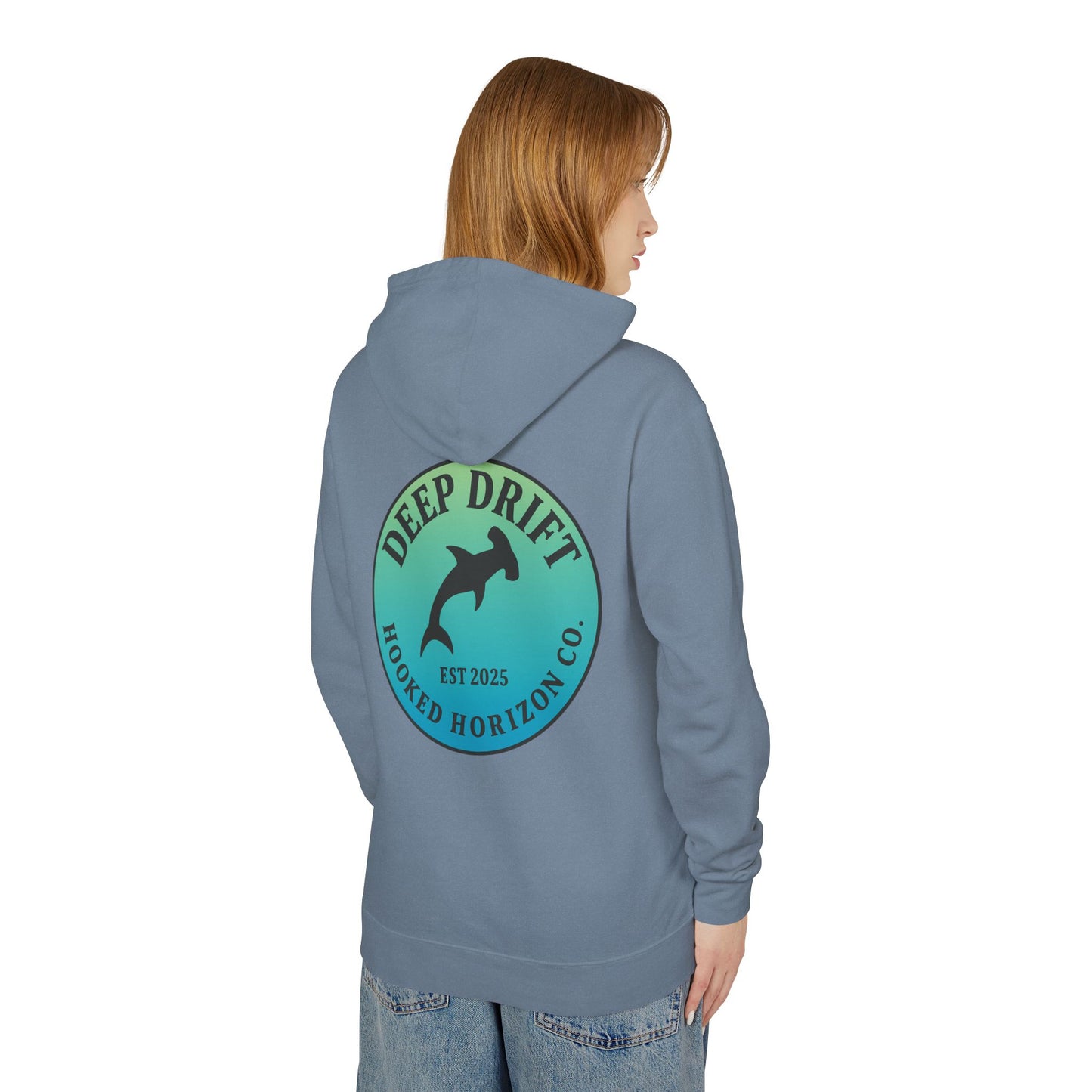 Hooked Horizon Co Unisex Lightweight Hoodie with Deep Drift Design | Perfect for Fishermen, Beach Lovers, Casual Outings, Gift for Him/Her, Nautical Style,  Ocean Lover Gifts
