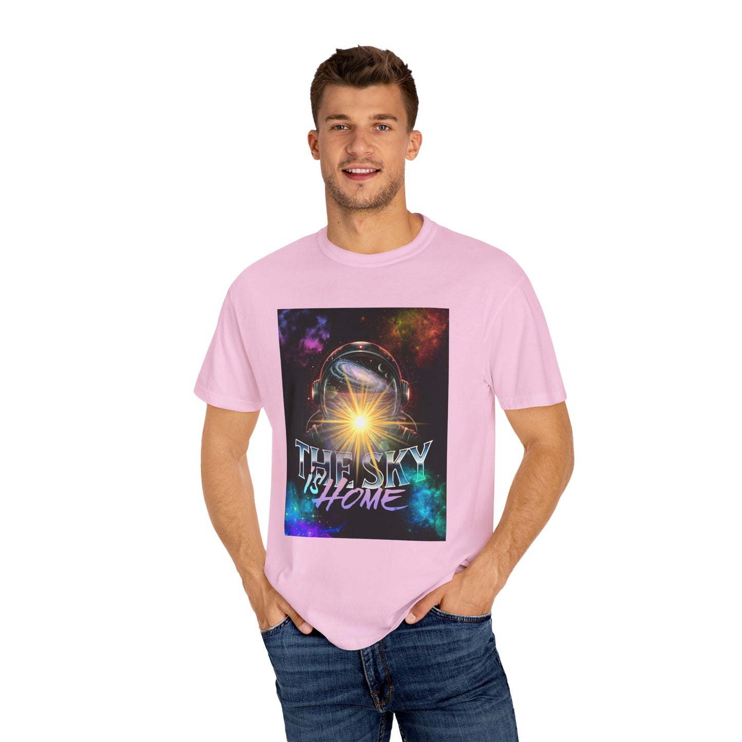 Cosmic Vibe T-Shirt: The Sky is Home Unisex Garment-Dyed Tee, Cute Graphic Shirt, Space Lover Gift, Casual Wear, Art Tee