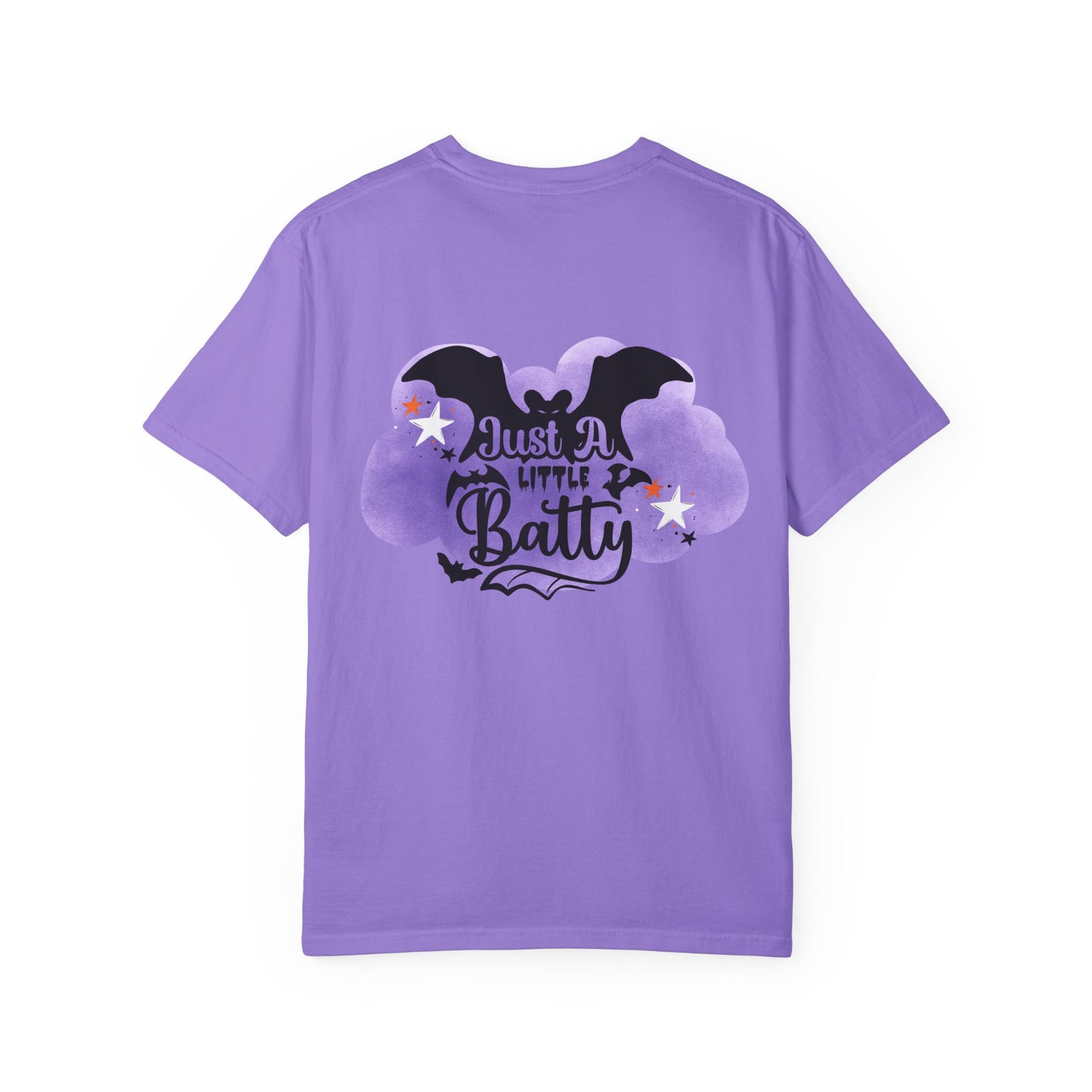 Just a Little Batty Halloween Tee Unisex Garment-Dyed T-shirt, Black & White, Vintage Western, Western lover gifts