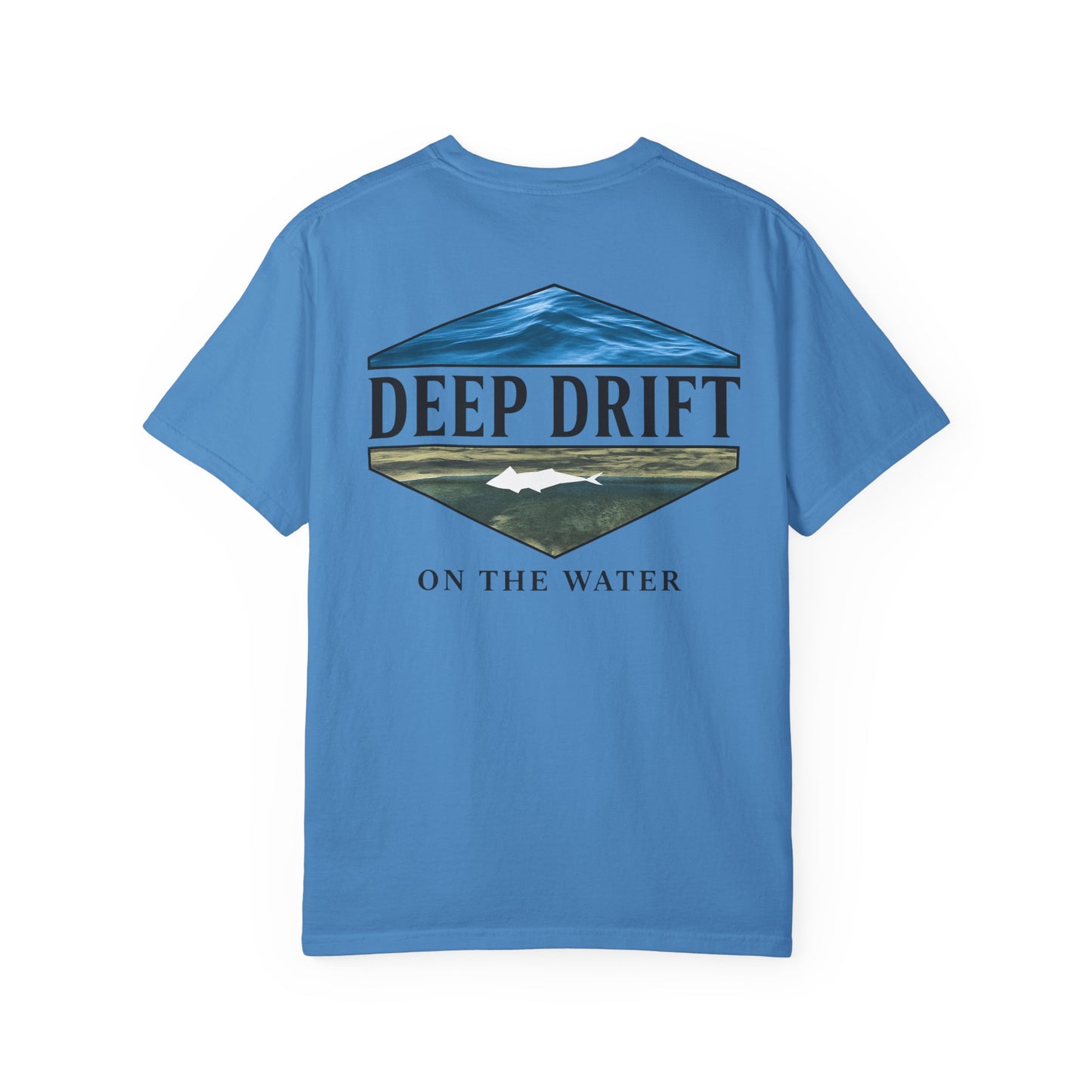 Deep Drift Fishing T-Shirt - Green & Blue Fishing Tee for Angler Lovers, Shark Lovers, Ocean Tee