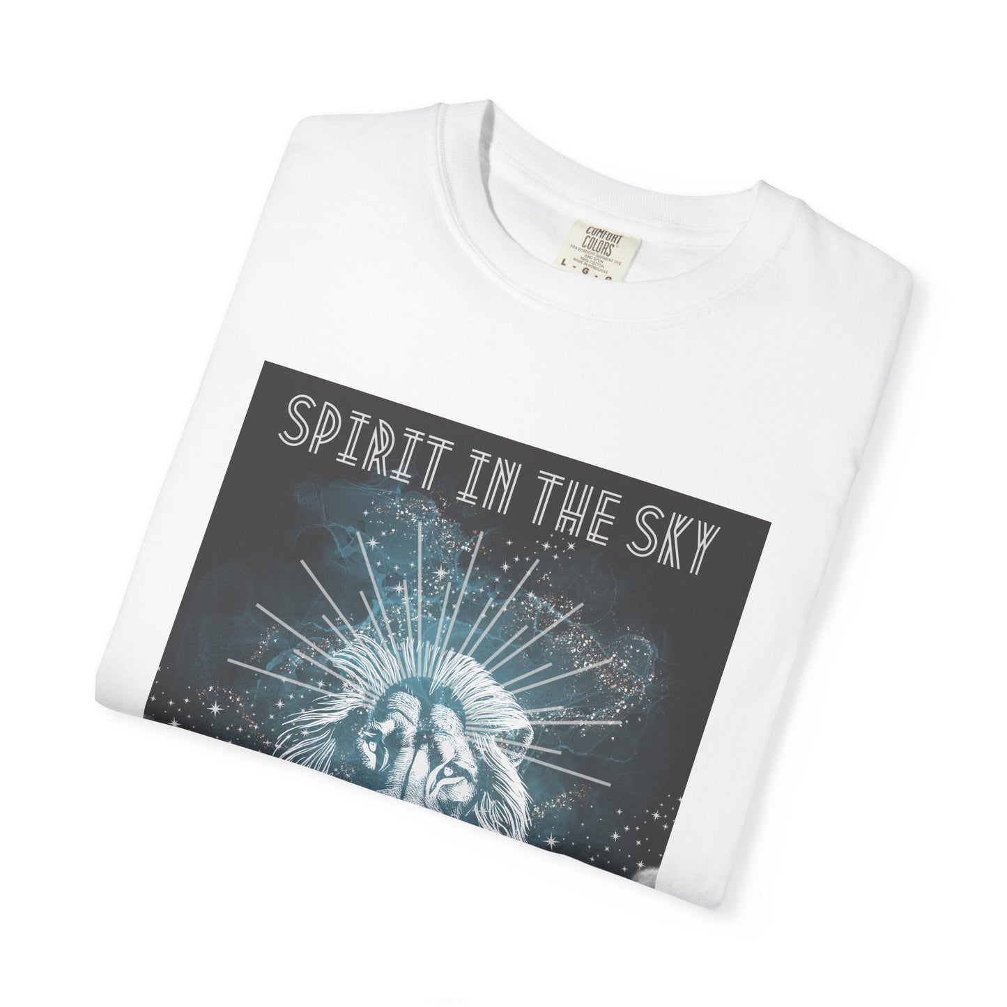 Spirit in the Sky Lion T-Shirt, Unisex Garment-Dyed Tee, Boho Shirt, Festival Apparel, Unique Graphic Tee, Music Lover Gift