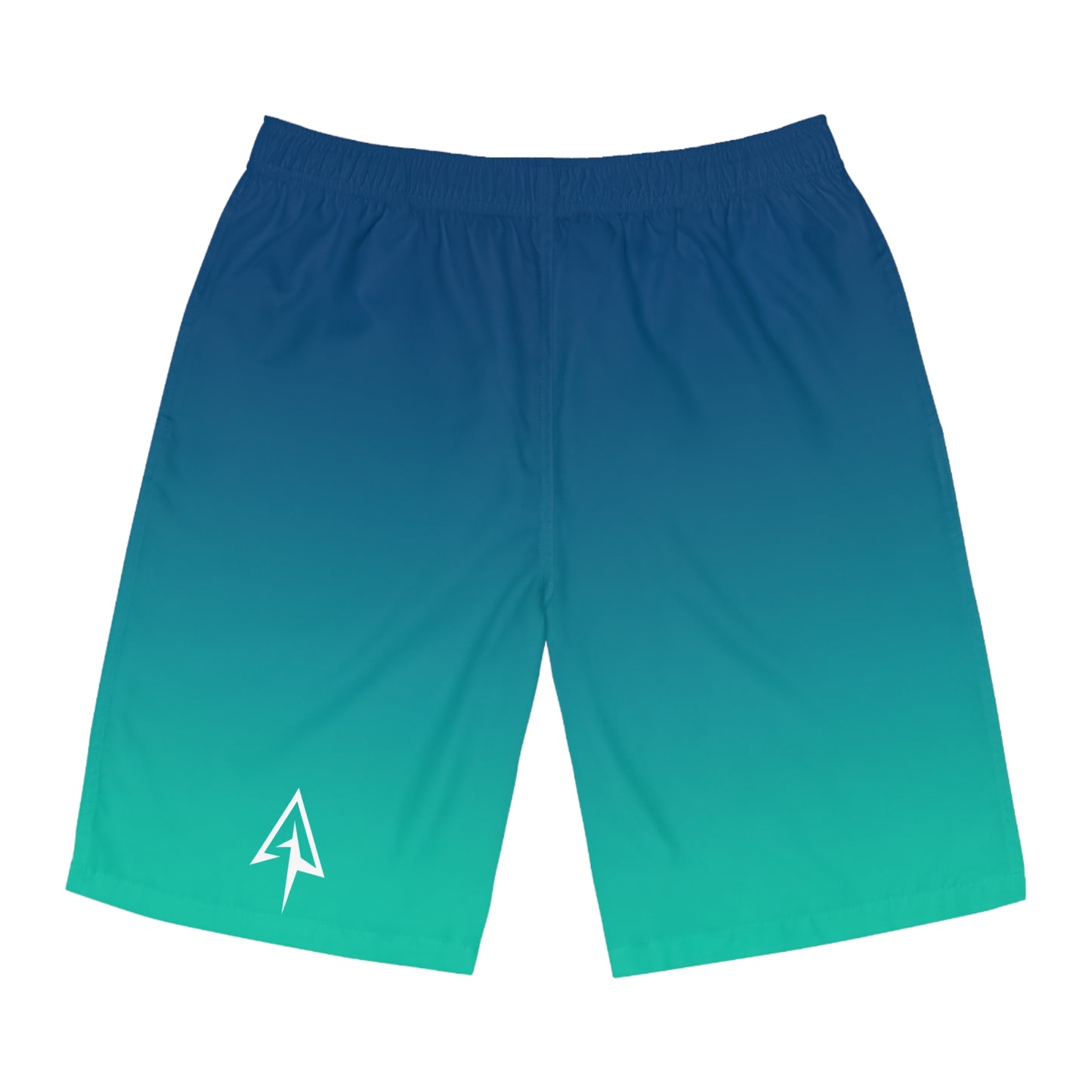 Arrow Ridge Blue To Green Ombre Men's Ocean-Inspired Board Shorts, Swimwear for Beach Days, Summer Vacations, Pool Parties, Surfing Attire, Water Sports