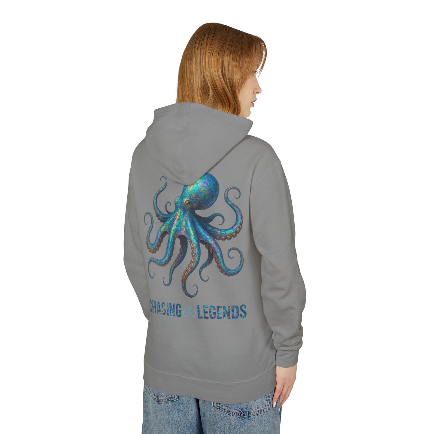 Chasing Legends Octopus Hoodie — Hooked Horizon Co Unisex Lightweight Hoodie with Deep Drift Design | Perfect for Fishermen, Beach Lovers, Casual Outings, Gift for Him/Her, Nautical Style,  Ocean Lover Gifts
