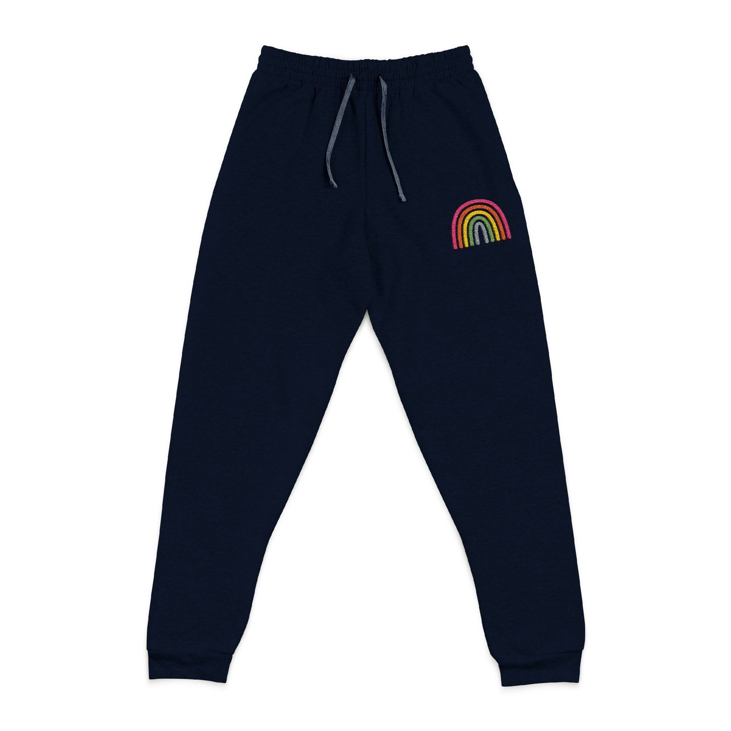 Comfy Embroidered Rainbow Unisex Joggers - Soft Cozy Lounge Pants for Relaxation, Gift for Her, Relaxation Wear, Rainbow Apparel