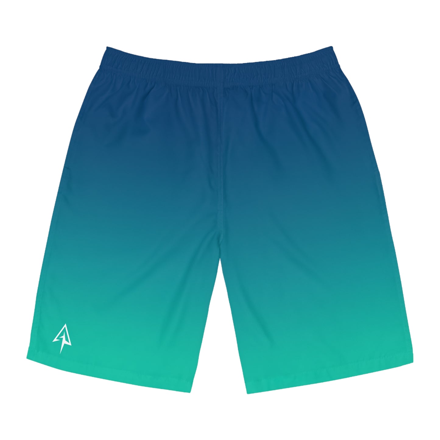 Arrow Ridge Blue To Green Ombre Men's Ocean-Inspired Board Shorts, Swimwear for Beach Days, Summer Vacations, Pool Parties, Surfing Attire, Water Sports