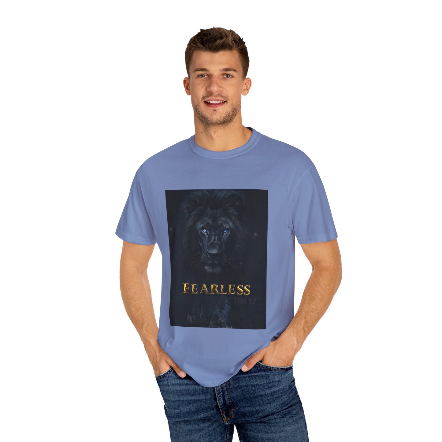 Fearless Lion Spiritual Unisex Garment-Dyed T-shirt, Bold Graphic Tee, Inspirational Apparel, Gifts for Animal Lovers, Motivational Fashion