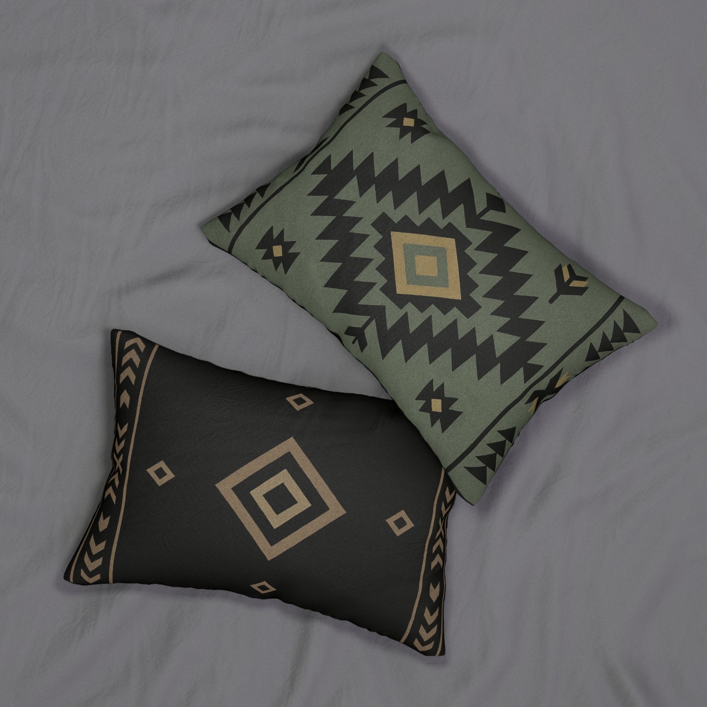 2 In 1 Sage Green & Black Western Pattern Lumbar Pillow, Farmhouse Decor, Cozy Home Accent, Unique Gift for Animal Lovers, Boho Cushion