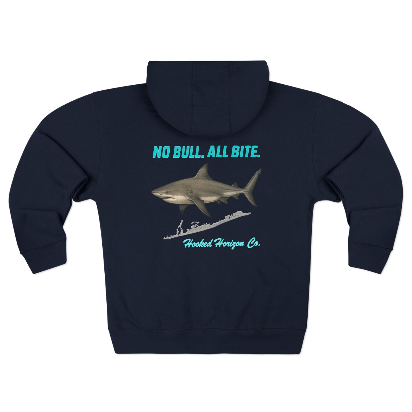 Blue Siesta Key Bull Shark Tee Deep Drift Hooked Horizon C. No Bull All BiteUnisex Zip Hoodie for Ocean Lovers, Nautical Fashion, Cool Weather Gear, Everyday Comfort, Perfect Gift