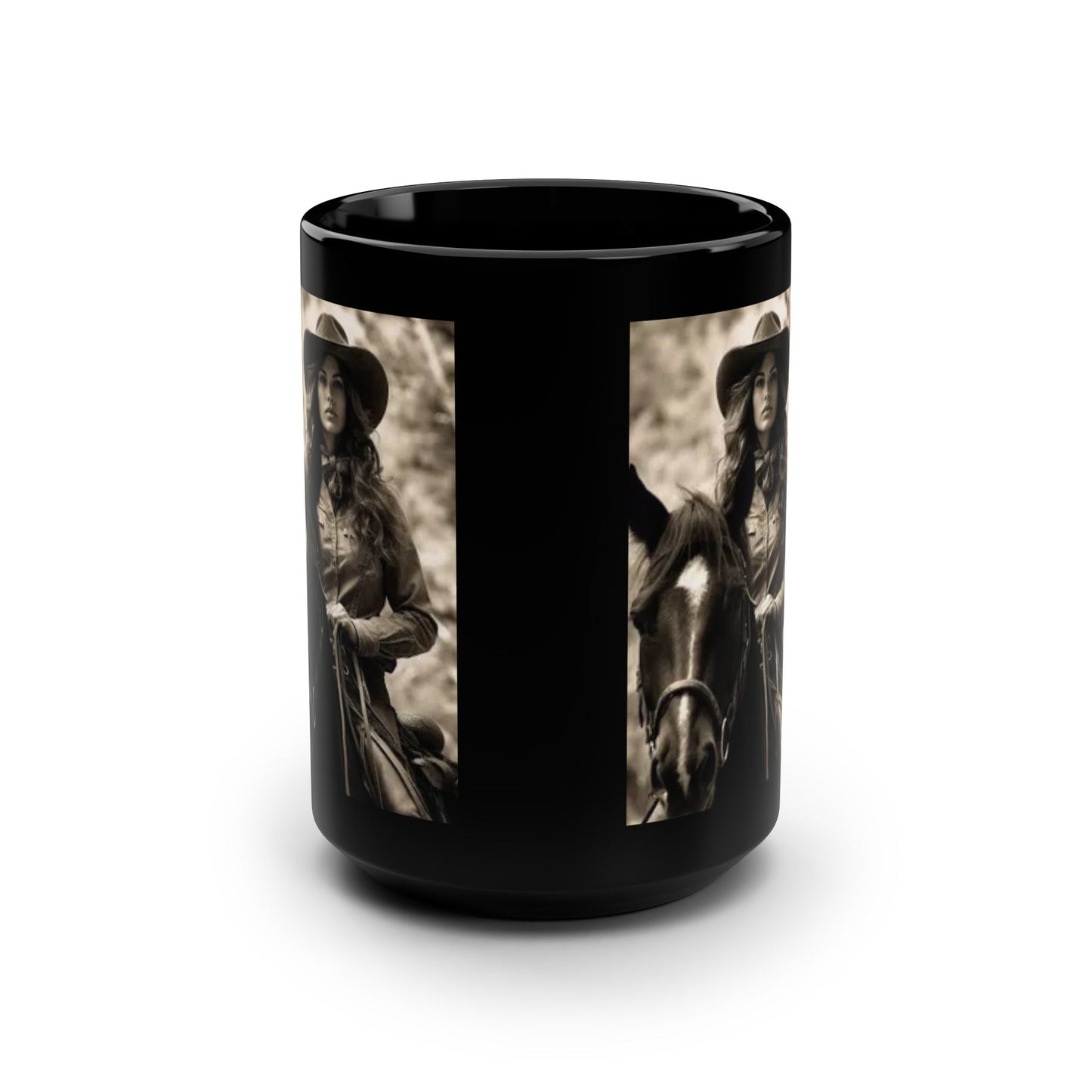 Cowgirl Spirit Black Mug, 15oz - Perfect Gift for Equestrians, Horse Lovers & Western-Themed Decor, Ideal for Birthdays, Cowgirl Events