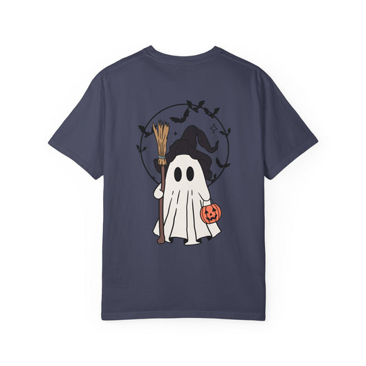 Ghost Broom & Bat Tee Unisex Garment-Dyed T-shirt, Black & White, Vintage Western, Western lover gifts