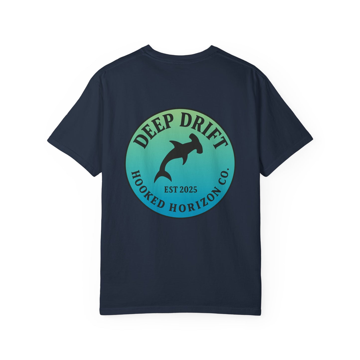 Deep Drift Fishing T-Shirt - Green & Blue Fishing Tee for Angler Lovers, Hammer Head Shark, Ocean Tee