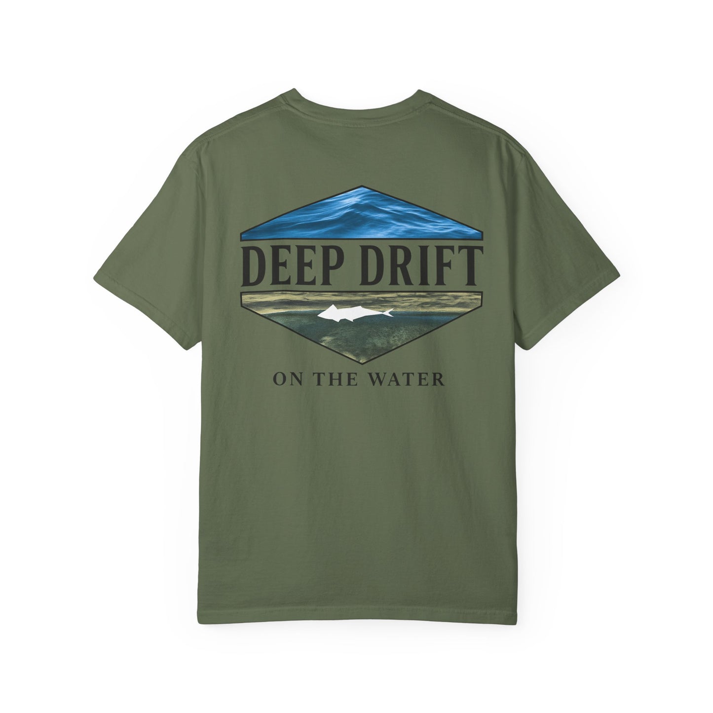 Deep Drift Fishing T-Shirt - Green & Blue Fishing Tee for Angler Lovers, Shark Lovers, Ocean Tee