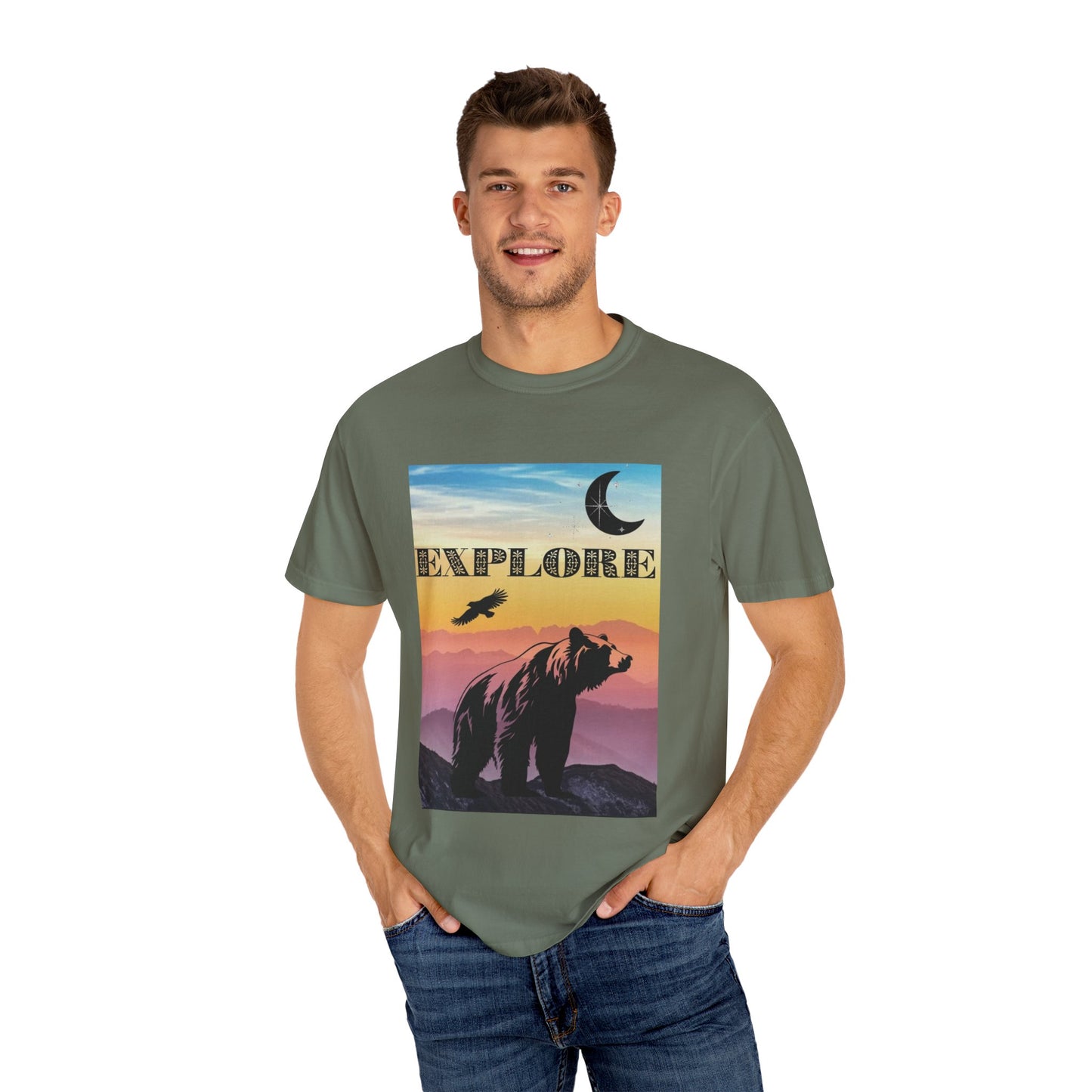 Explore Wildlife Adventure Tee Unisex Garment-Dyed T-shirt, Boho Nature Tee, Camping Shirt, Adventure Apparel, Gift for Wilderness Lovers