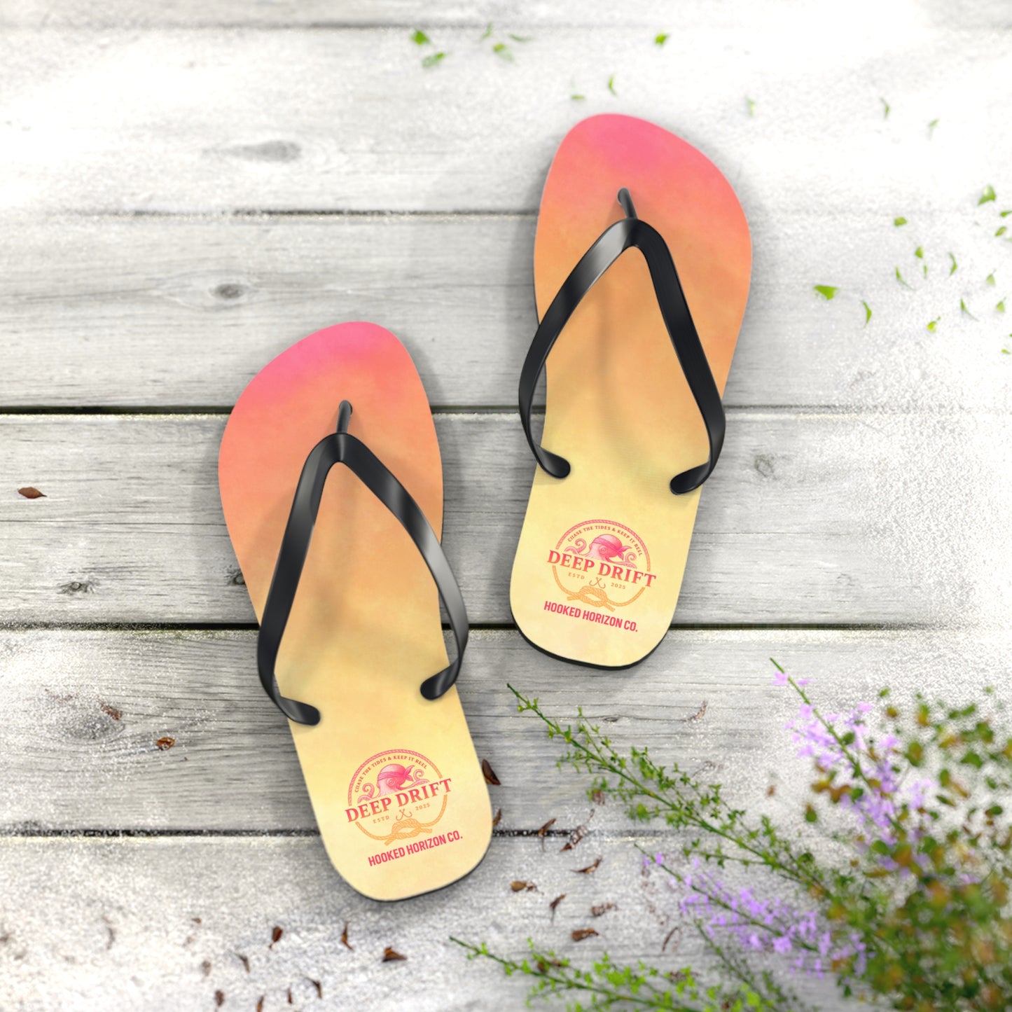 Pink Ombre Ocean-Inspired Flip Flops, Summer Sandals, Beach Footwear, Deep Drift, Vacation Essentials, Nautical Gift