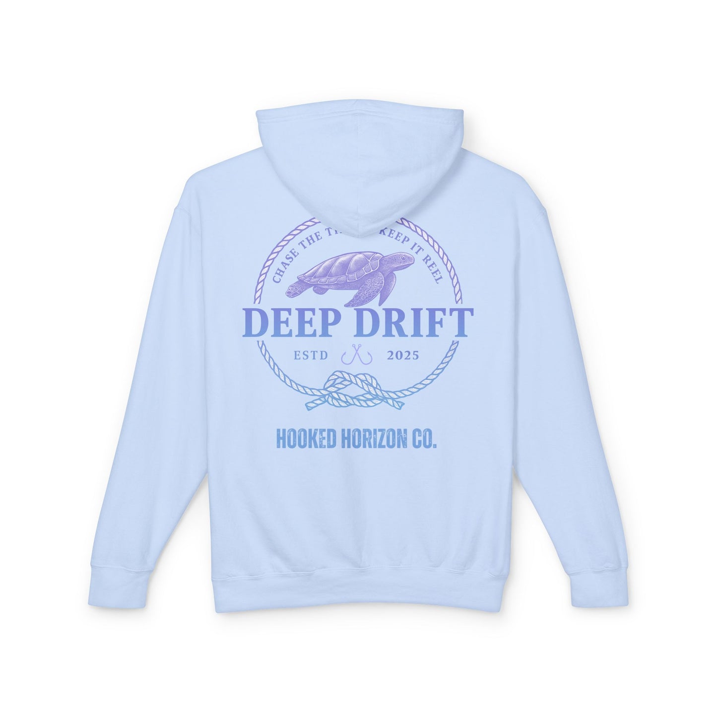 Purple To Blue Hooked Horizon Co Unisex Lightweight Hoodie with Deep Drift Design | Perfect for Fishermen, Beach Lovers, Casual Outings, Gift for Him/Her, Nautical Style,  Ocean Lover Gifts