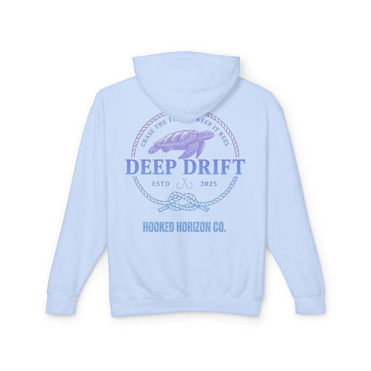 Purple To Blue Hooked Horizon Co Unisex Lightweight Hoodie with Deep Drift Design | Perfect for Fishermen, Beach Lovers, Casual Outings, Gift for Him/Her, Nautical Style,  Ocean Lover Gifts