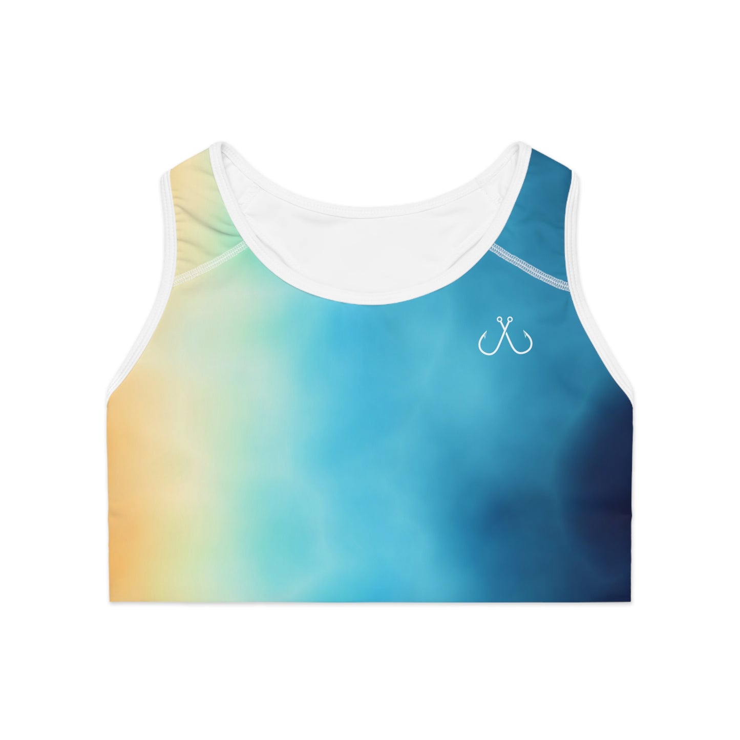 Bright Ombre Deep Drift Hooked Horizon Co. Stylish Sports Bra for Active Women, Workout Top, Gym Essential, Fitness Apparel, Athleisure Wear, Yoga Gear