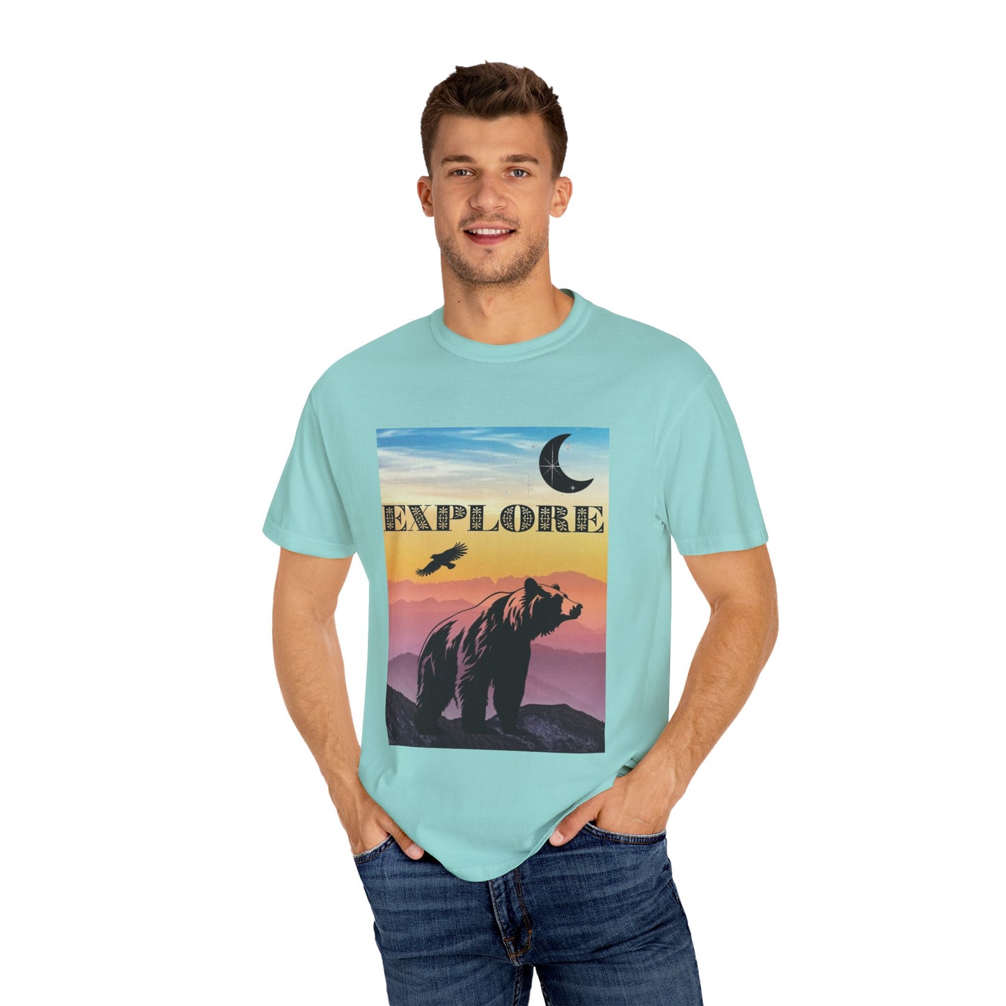 Explore Wildlife Adventure Tee Unisex Garment-Dyed T-shirt, Boho Nature Tee, Camping Shirt, Adventure Apparel, Gift for Wilderness Lovers